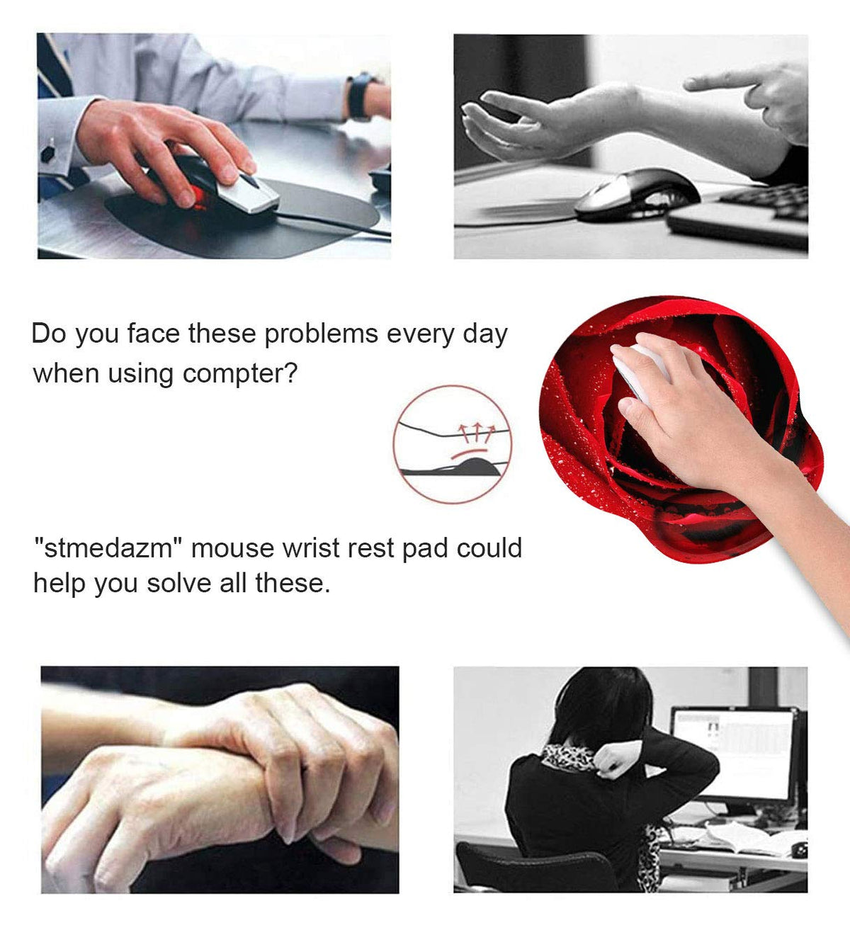 stmedazm Ergonomic Mouse Pad Wrist Support and Coffee Coaster, Cute Wrist Rest Pad with Non-Slip PU