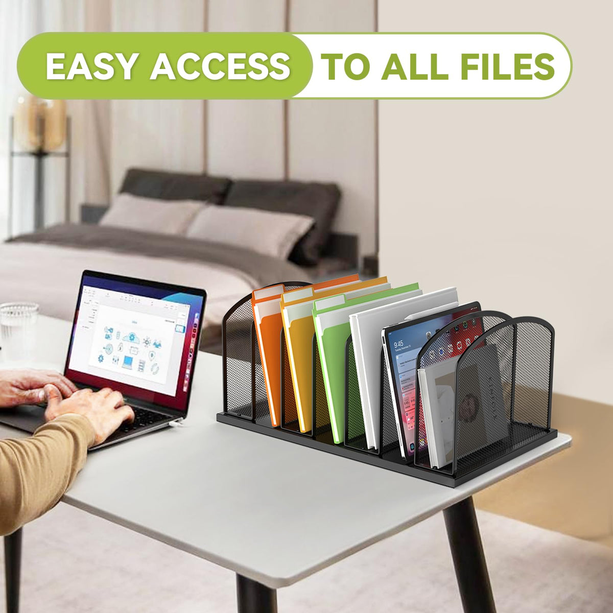 MINDEPOT Desk File Organizer 7 Sections Upright Mesh File Sorter Organizer for Desk, Office