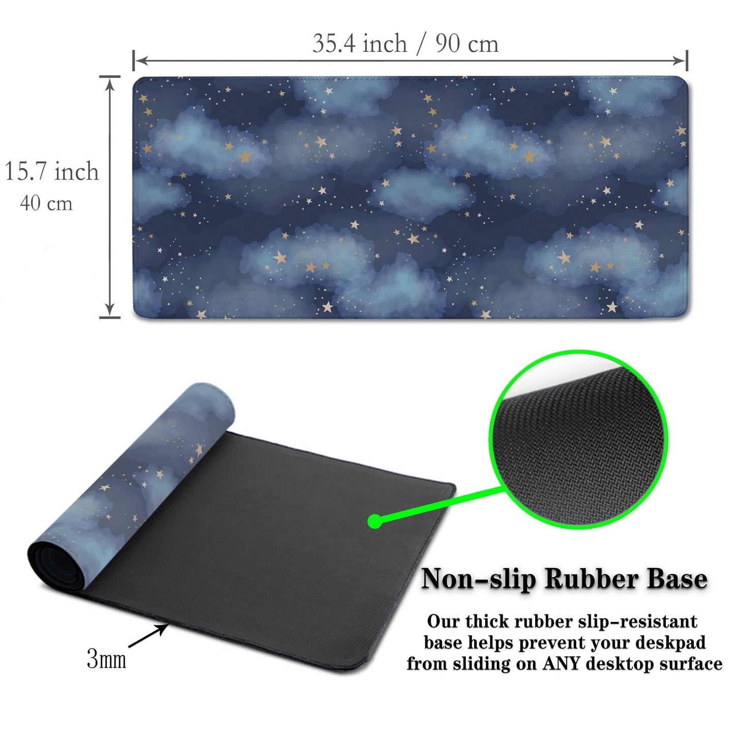 Samgula Large Desk Mat Dark Blue, Keyboard Mouse Pads Desktop Mats, Long Gaming Mouse Pad Non-Slip