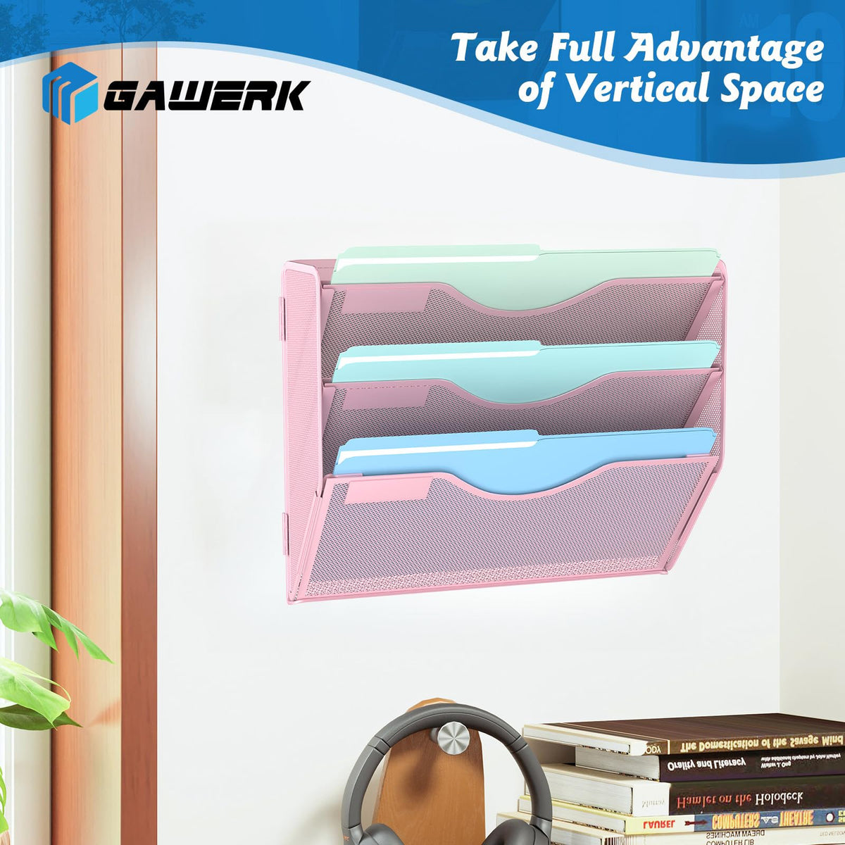 Gawerk 3 Tier Hanging Wall File Organizer, Mesh Mail Paper Orgnization Hanging File Folder Holder