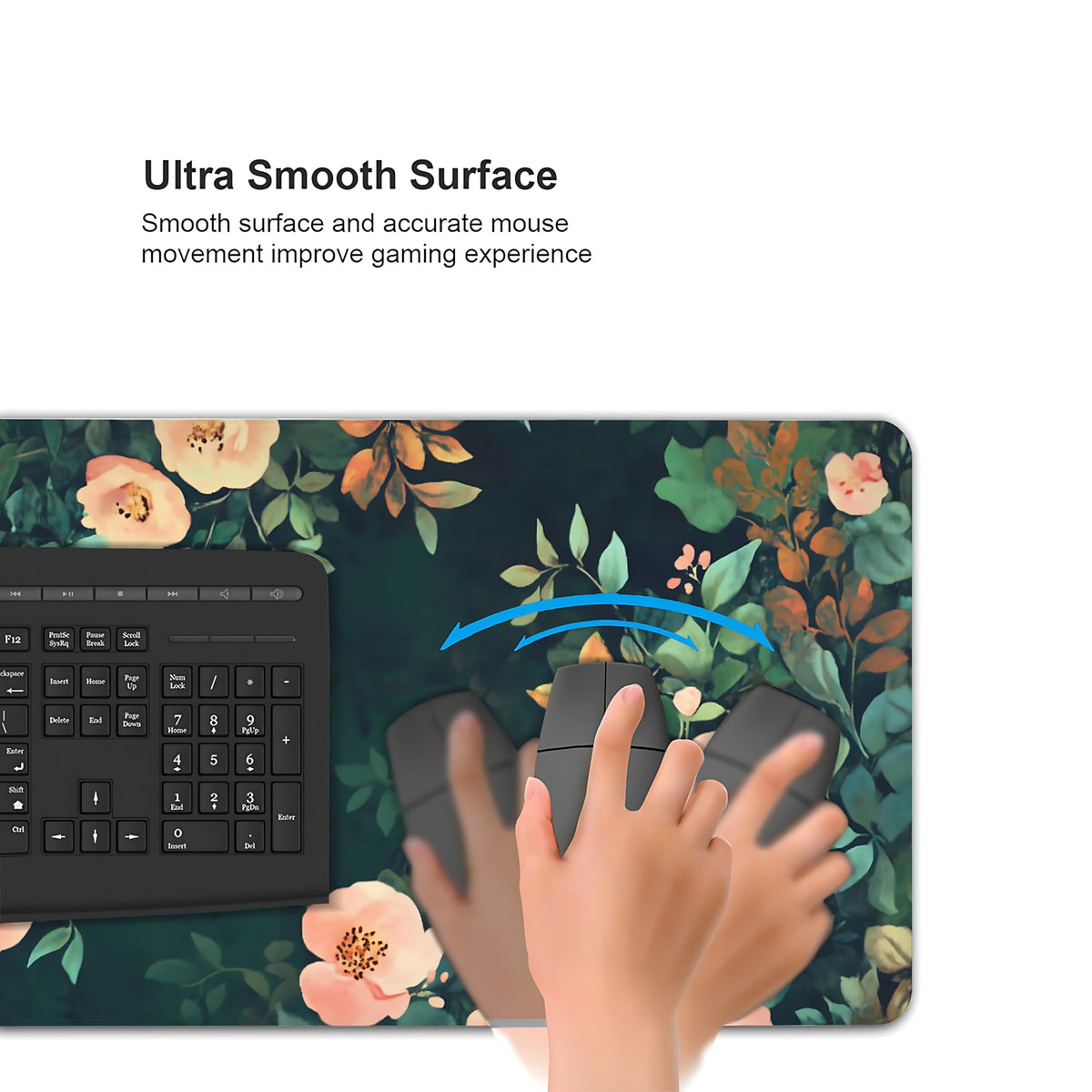 Cute Floral Aesthetic Rose Gaming Mouse Pad, Forest Green Moody Forest Desk Mat with Anti-Slip Base