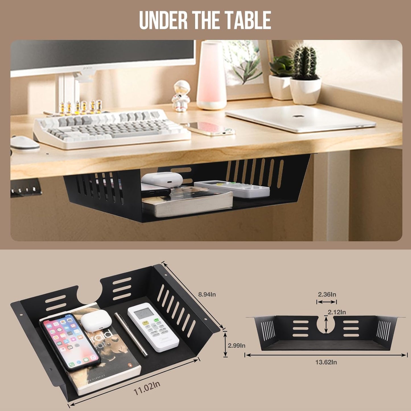 Neiteli 2 Pack Under Desk Shelf - Under Desk Storage Shelf Metals,Under Desk Organizer - Black