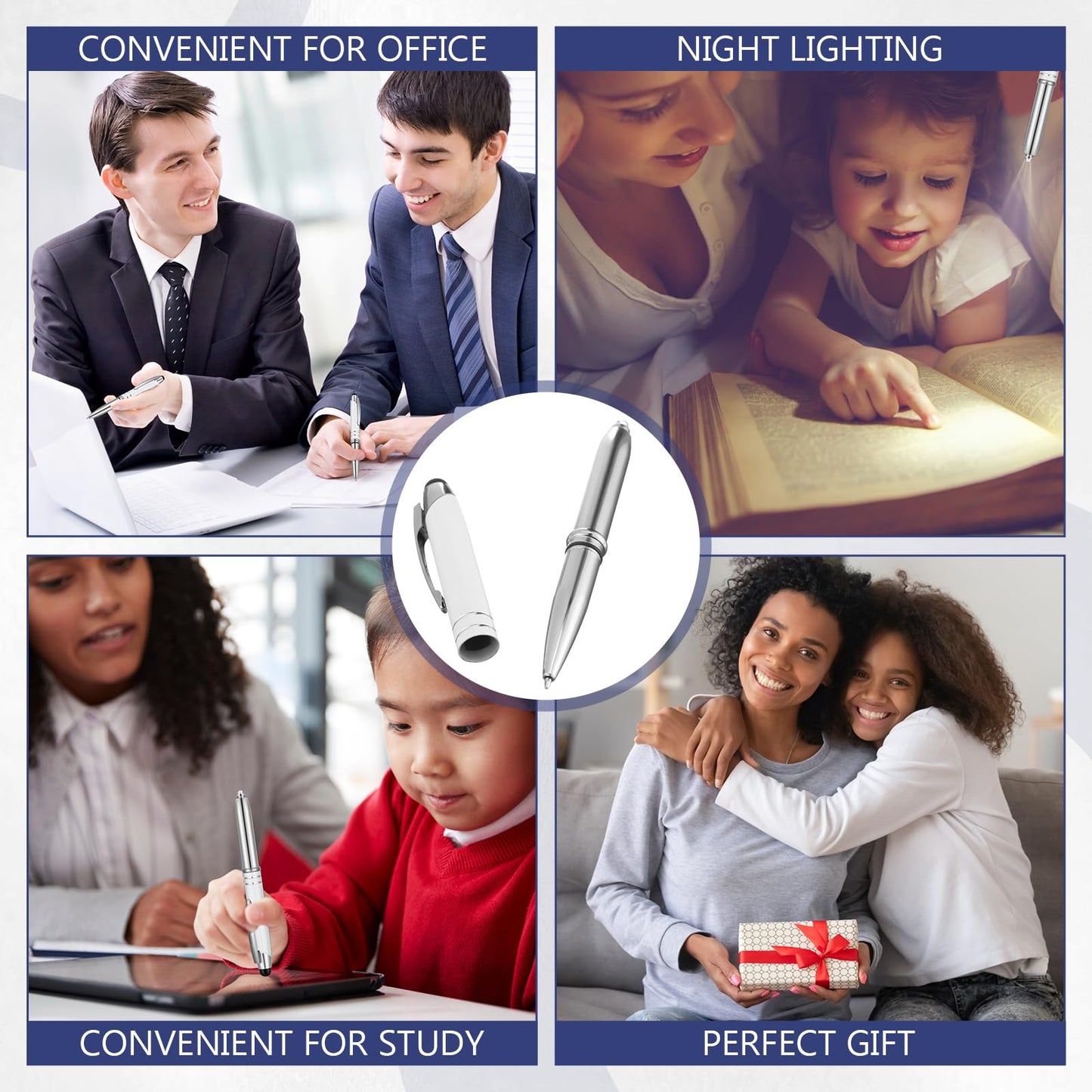 Zonon 15 Pcs Stylus Pen with Light, 3 in 1 Ballpoint Pens, White