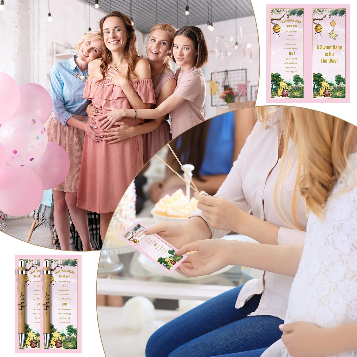 Toerifer 30 Pcs Baby Shower Gifts for Guests, Winnie Baby Shower Sets, Included Bamboo Pens