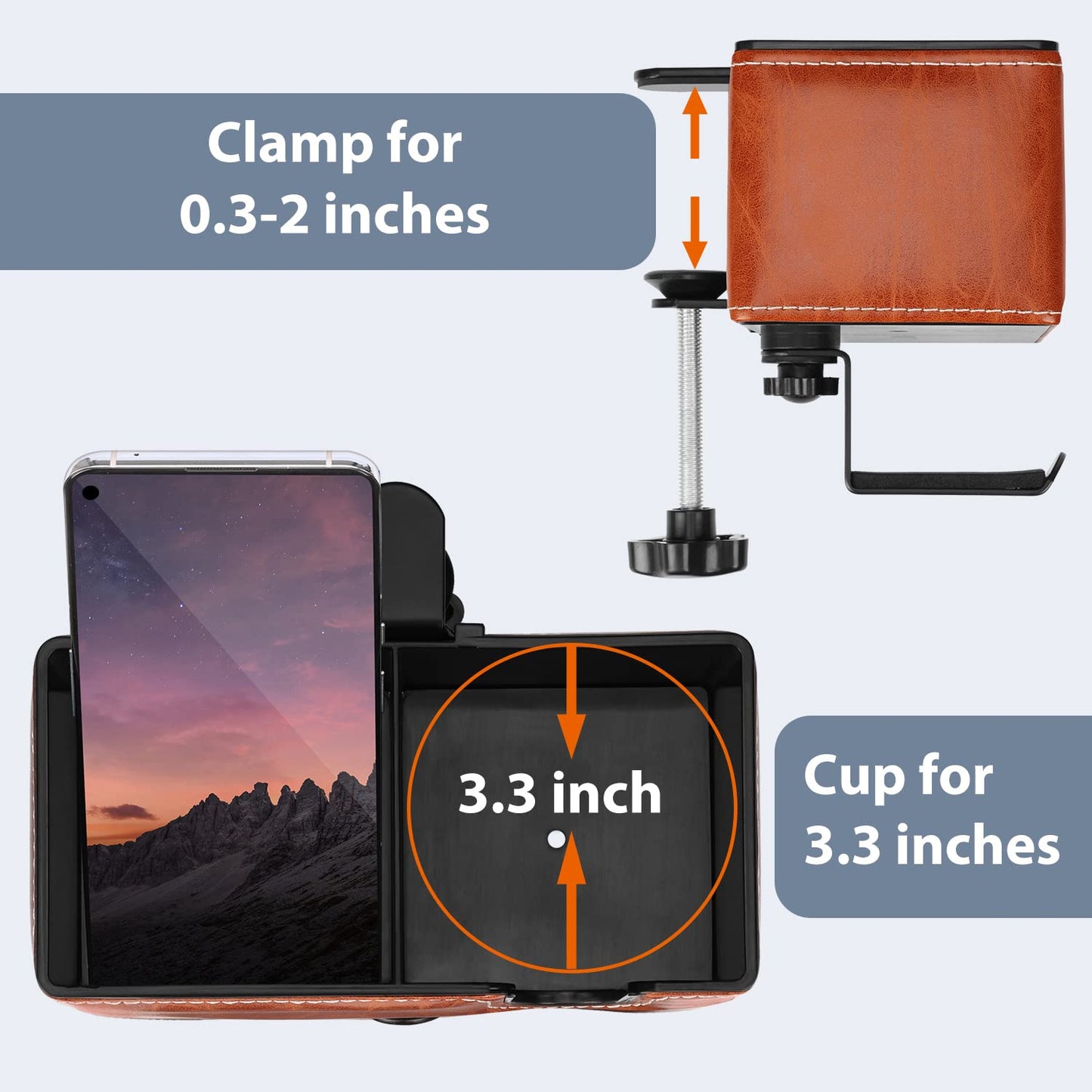 Under Desk Cup Holder Clamp on Cup Holder PU Leather Clip on Desk Organizer