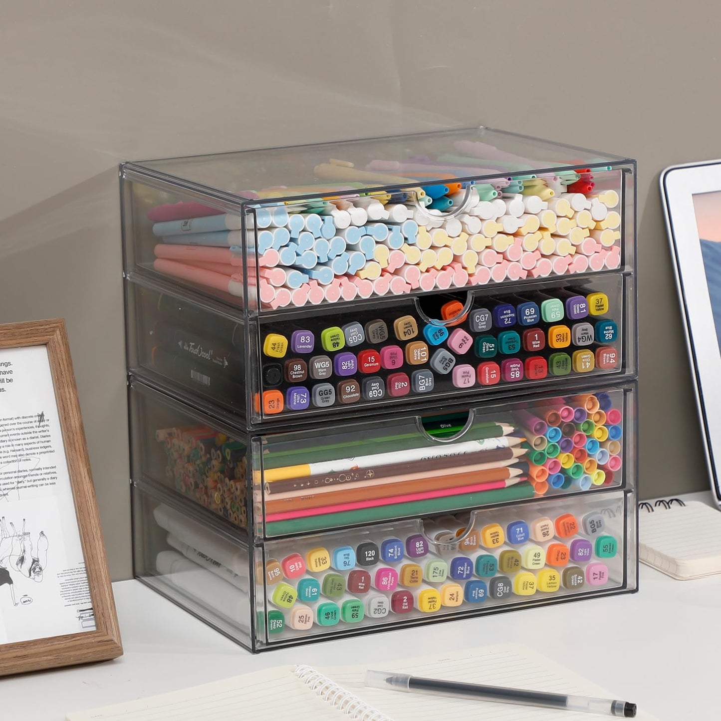 NINEWEEN Clear Desk Drawer Organizer, 6 Drawers, Plastic