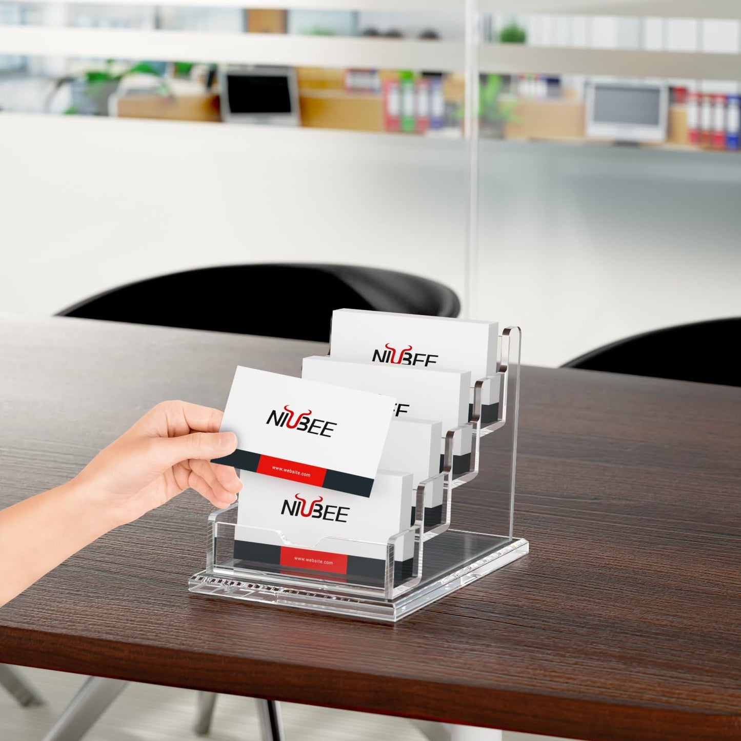 NIUBEE Acrylic Business Card Holder Display Stand for Desk Office 4 Tier