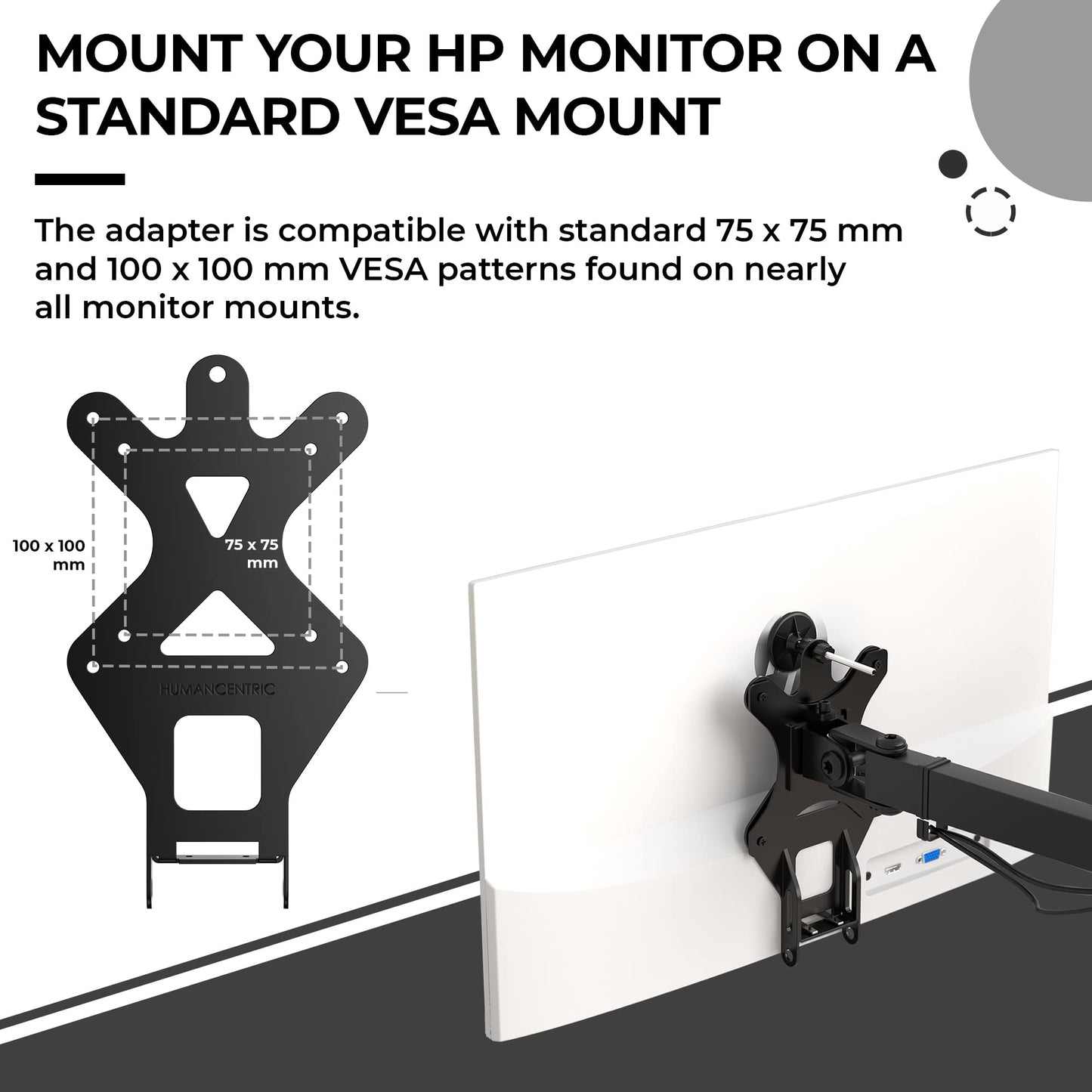 HumanCentric VESA Mount Adapter for HP Monitors, Adapter Bracket (White)