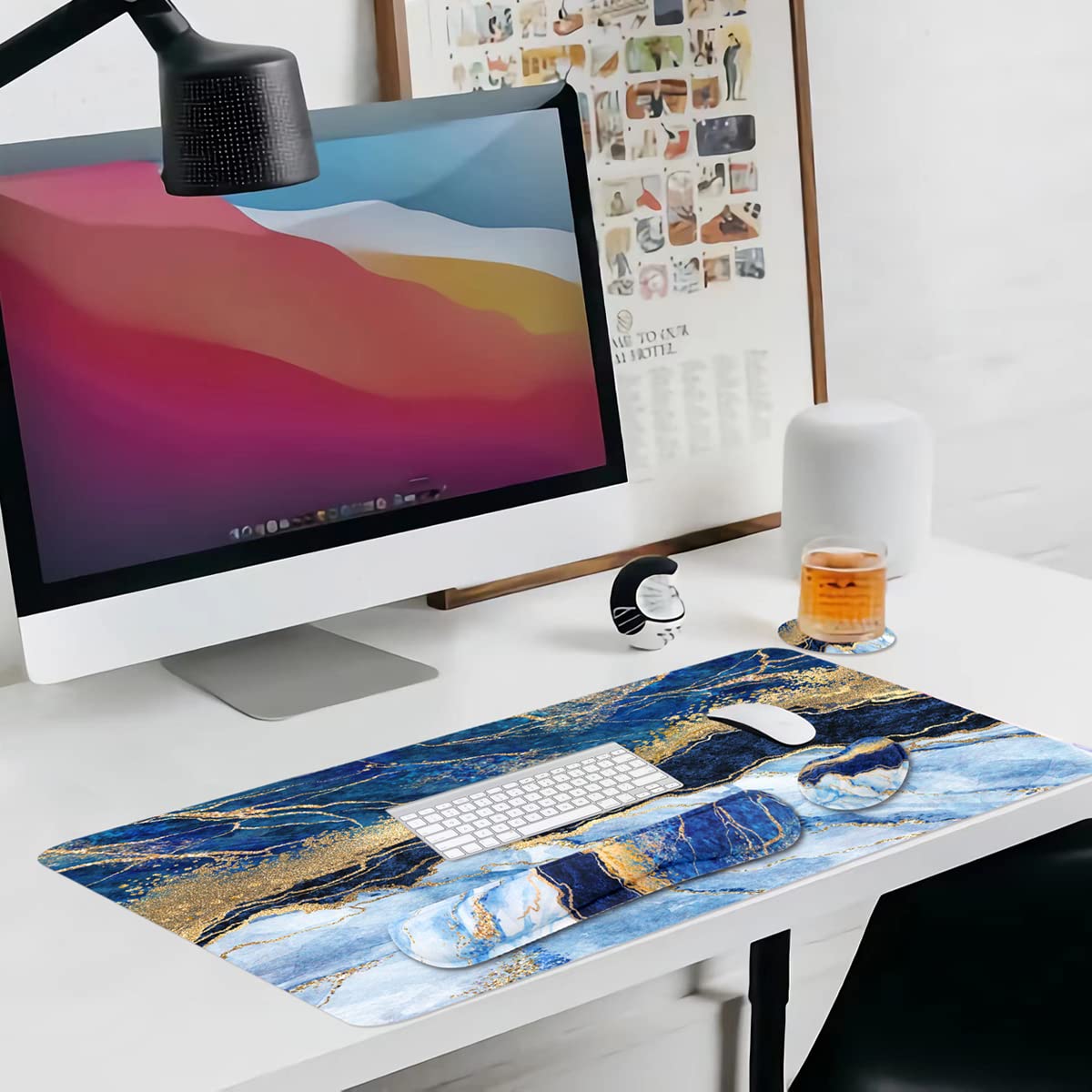 4-in-1 Large Gaming Mouse Pad, Keyboard Wrist Rest Pad & Wrist Support Mousepad Set, Extended Desk