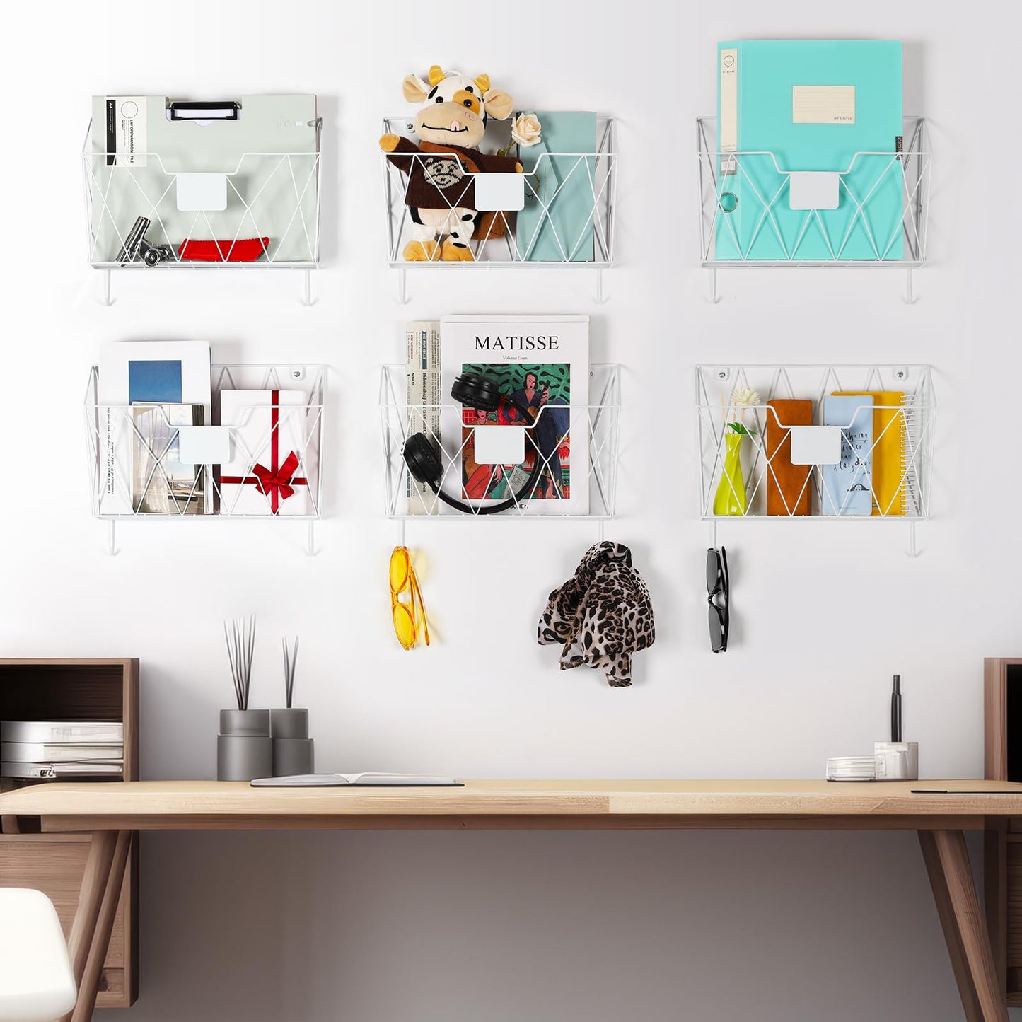 Wall File Organizer for Office, 6 Pack Metal Wall Baskets Wall File Holder