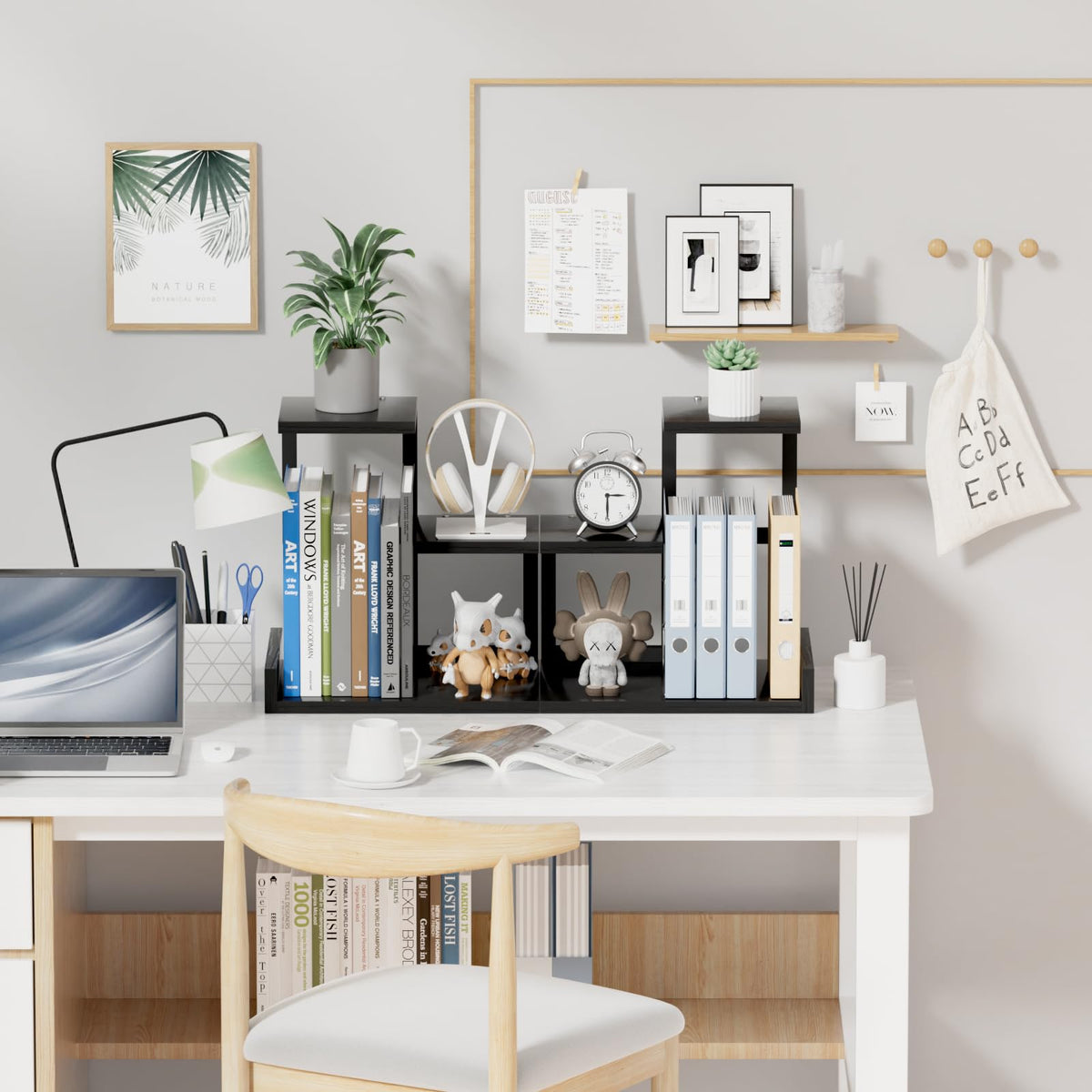 Gannyfer Desk Shelf Organizer - Wood Desktop Shelf, Freestanding Desk Hutch Office Decor, 3 Tier