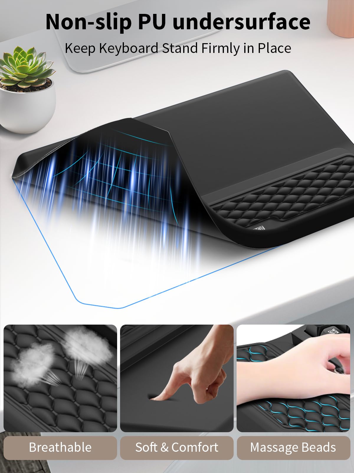 3-in-1 Ergonomic Keyboard Stand with Wrist Rest & Mouse Pad Set, Black