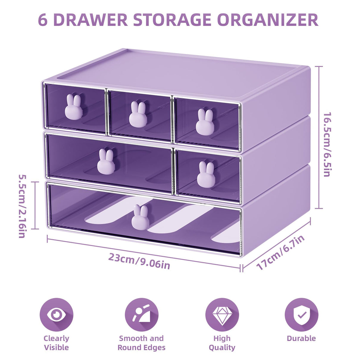 Marbrasse Desk Organizer with 6 Drawers, 3 Tier Stackable Storage Drawers Plastic Makeup Storage