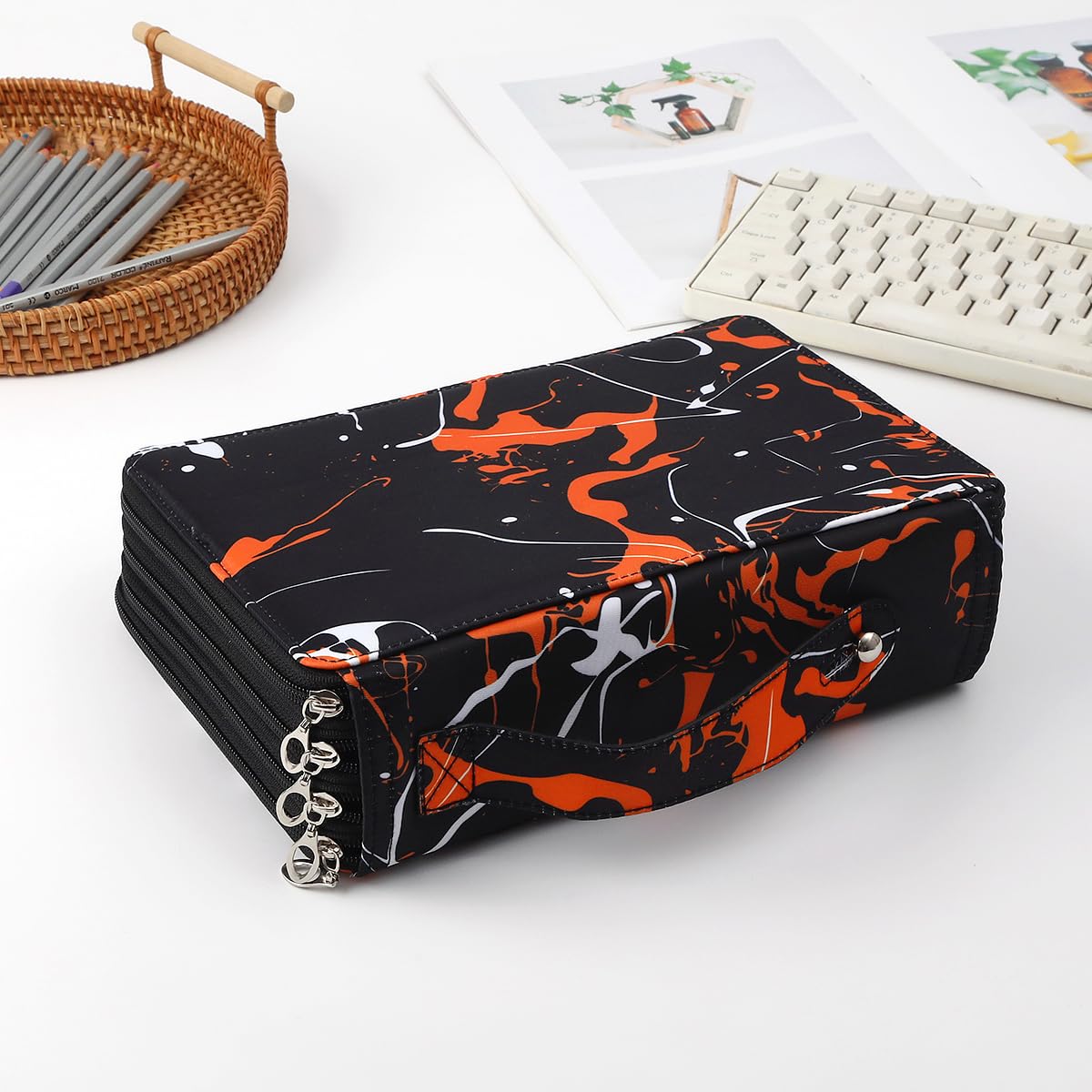 Lbxgap 200 Slots Canvas Pencil Case 4-Layer Zipped Holder w/Handle