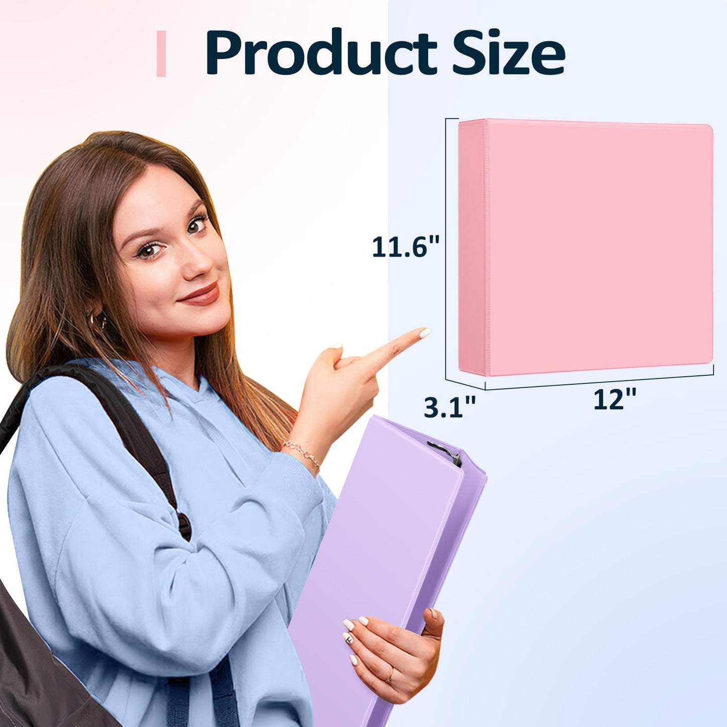 Sooez 3 Ring Binder 2 Inch, D-Ring Binder with Pockets, Pink, Letter Size