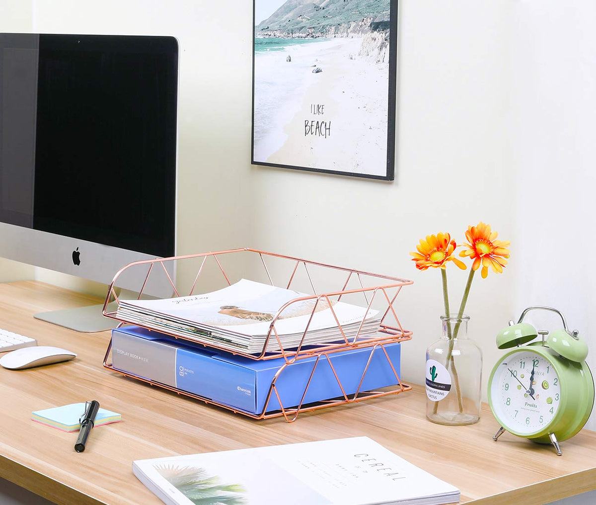 PAG-Mass 2 Packs Desktop File Organizer Metal Stackable Horizontal Letter Tray Paper Holder Rack