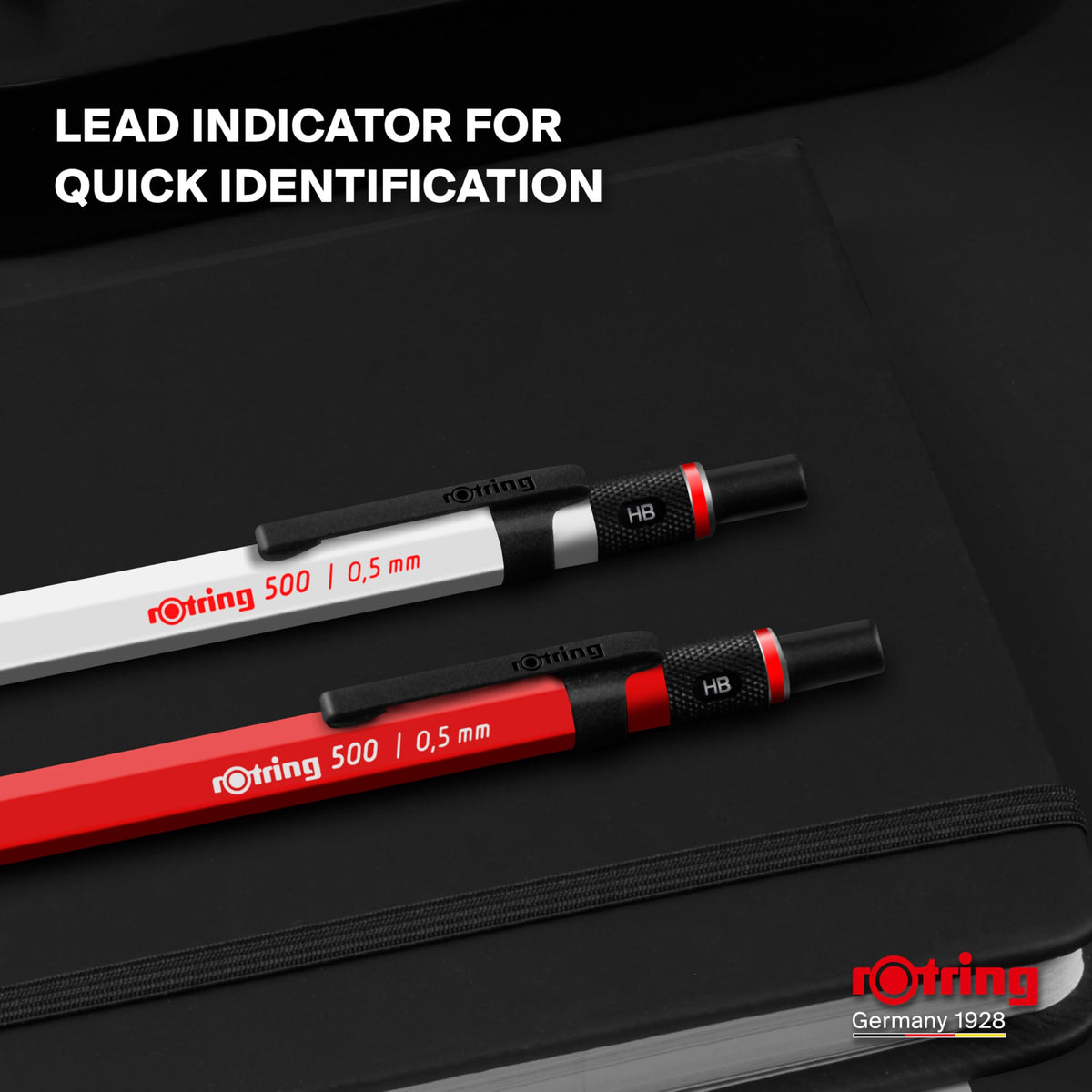 rOtring 500 Mechanical Pencil, White Hexagonal Plastic Barrel and Non-Slip Textured Metal Grip