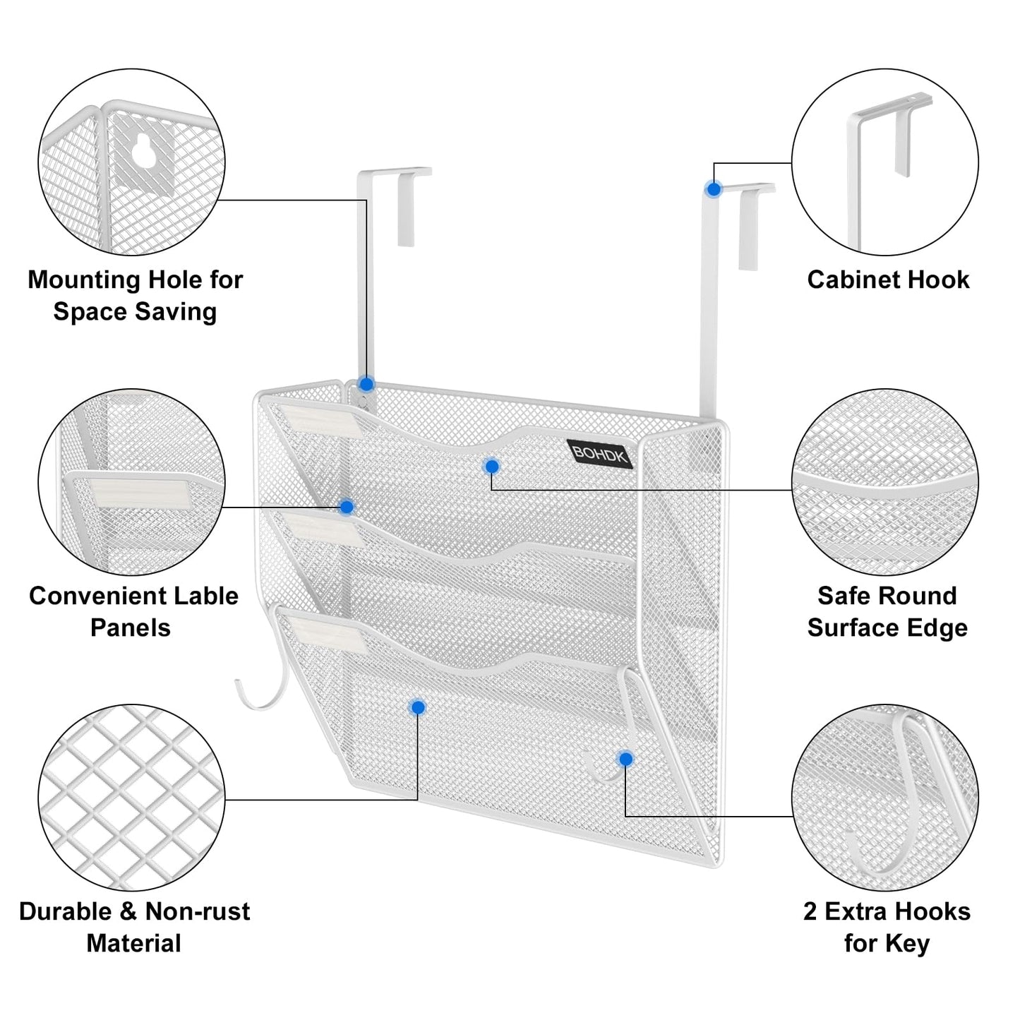 BOHDK Wall File Organizer, 3 Tire Hanging File Folder Mail Organizer, Vertical Mesh Metal Door/Wall