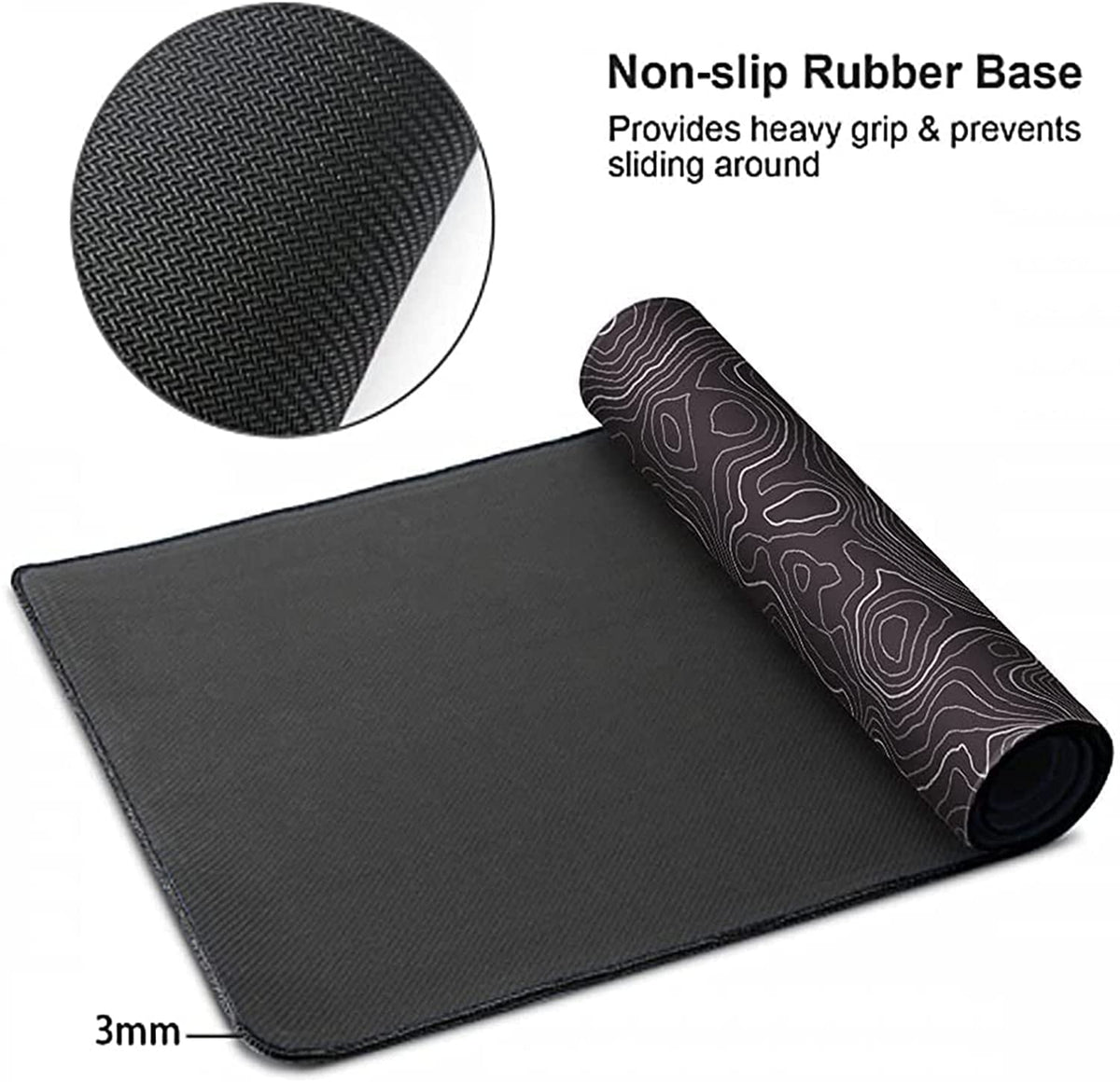 Topographic Gaming Mouse Pad 31.5x11.8 Inch, Black White Desk Mat Extended