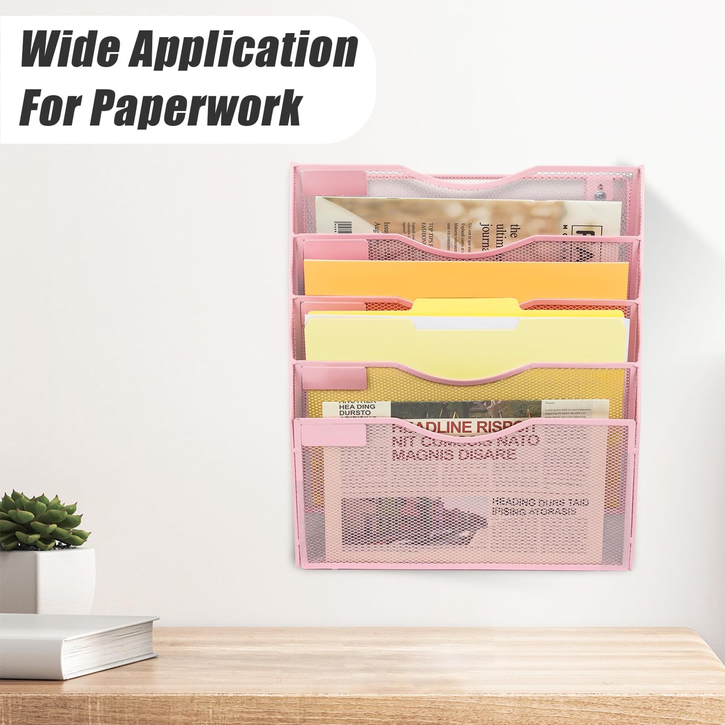 EASEPRES 5 Pocket Mesh Hanging Wall File Organizer, Wall Mounted Mail Paper Document Folder Holder
