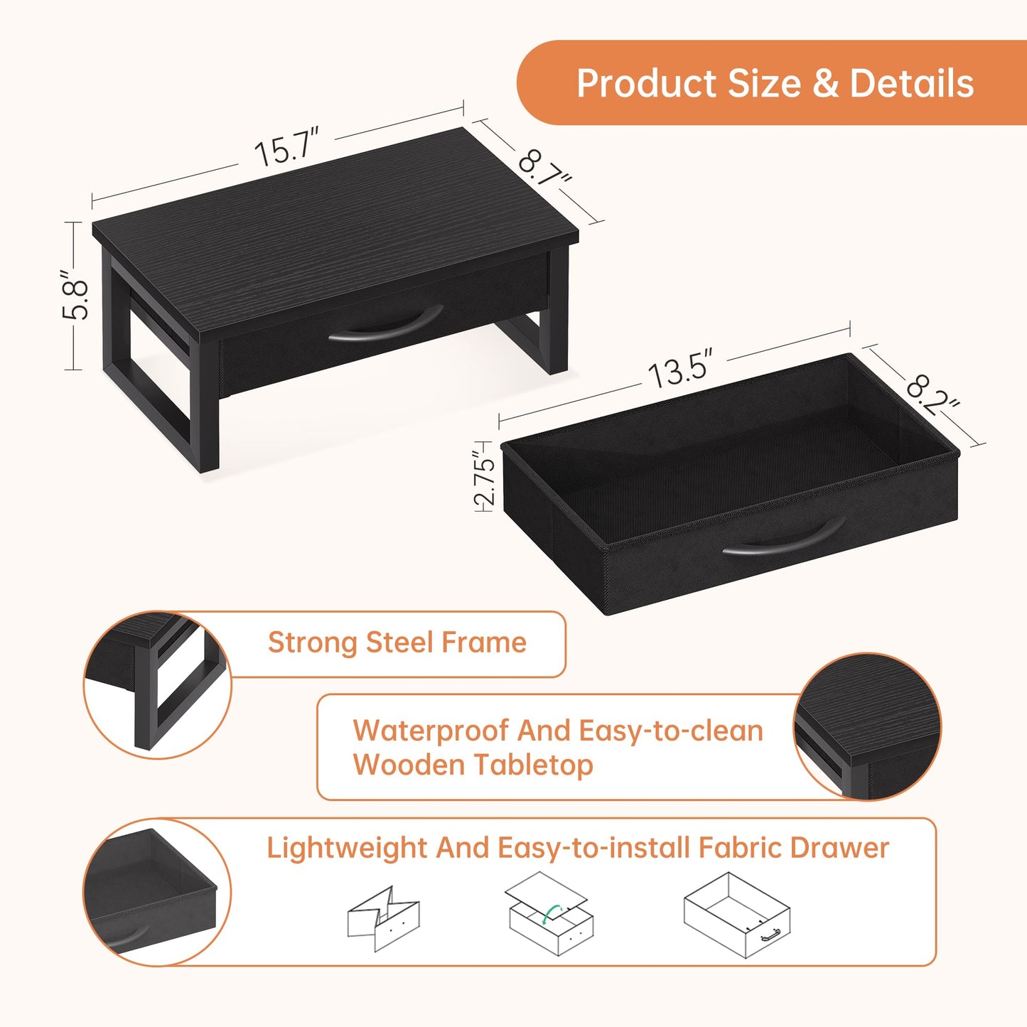 HEWORLIF Computer Monitor Stand Riser, Desk Organizers and Accessories with Drawer, 2-Tier Laptop