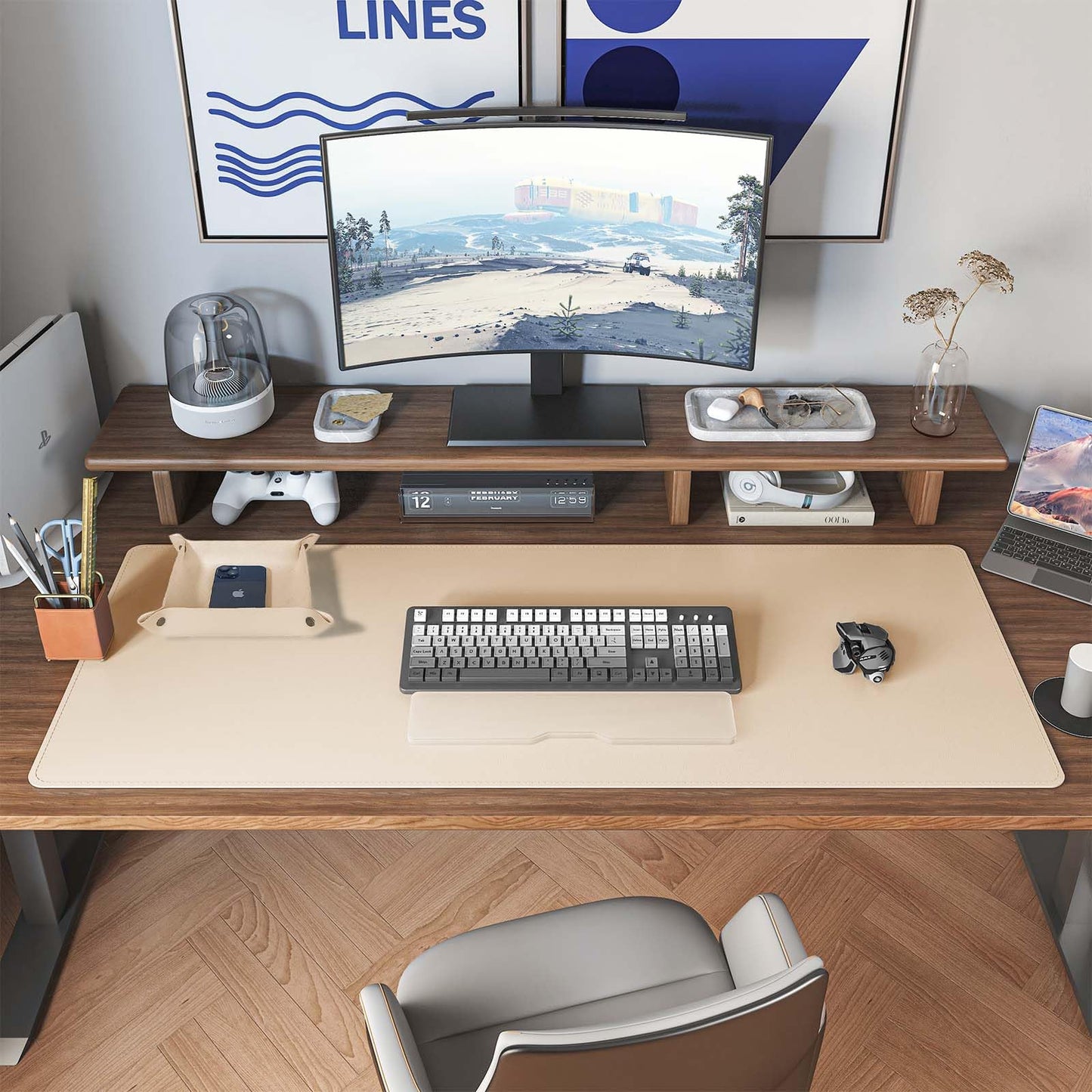 DAWNTREES Dual Sided Desk Mat,Leather Desk Pad,47.2''x15.8'',Cork Desk Mat Protector,with PU