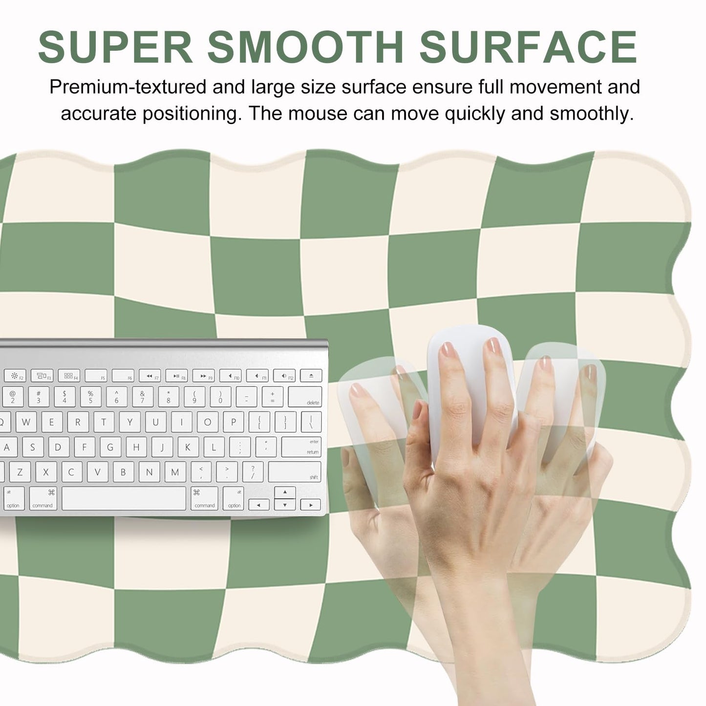 L-SPOUTTO Green Mouse Pad,Geometric Desk Mat XXL Large Scalloped Gaming Mousepad,35.4x15.7in