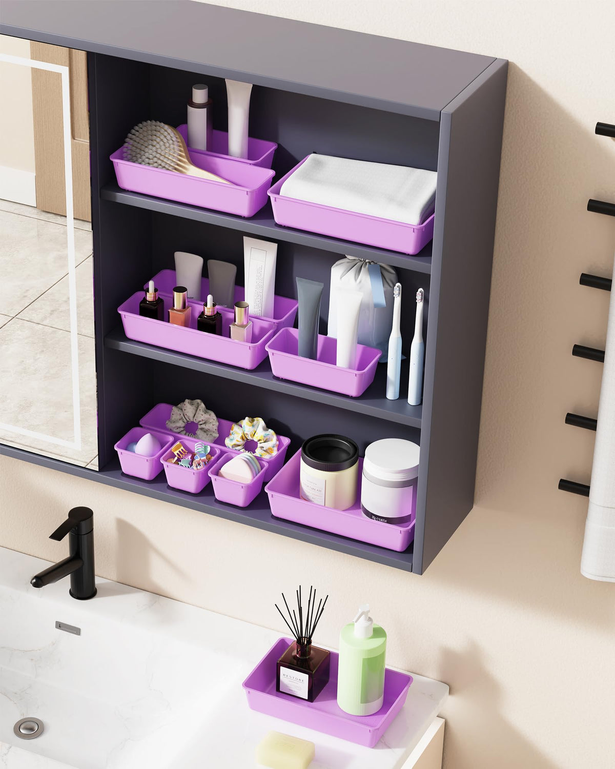 BiuLeon 25 PCS Plastic Drawer Organizers Set, 4-Sizes Vanity and Makeup Organizer, Desk and