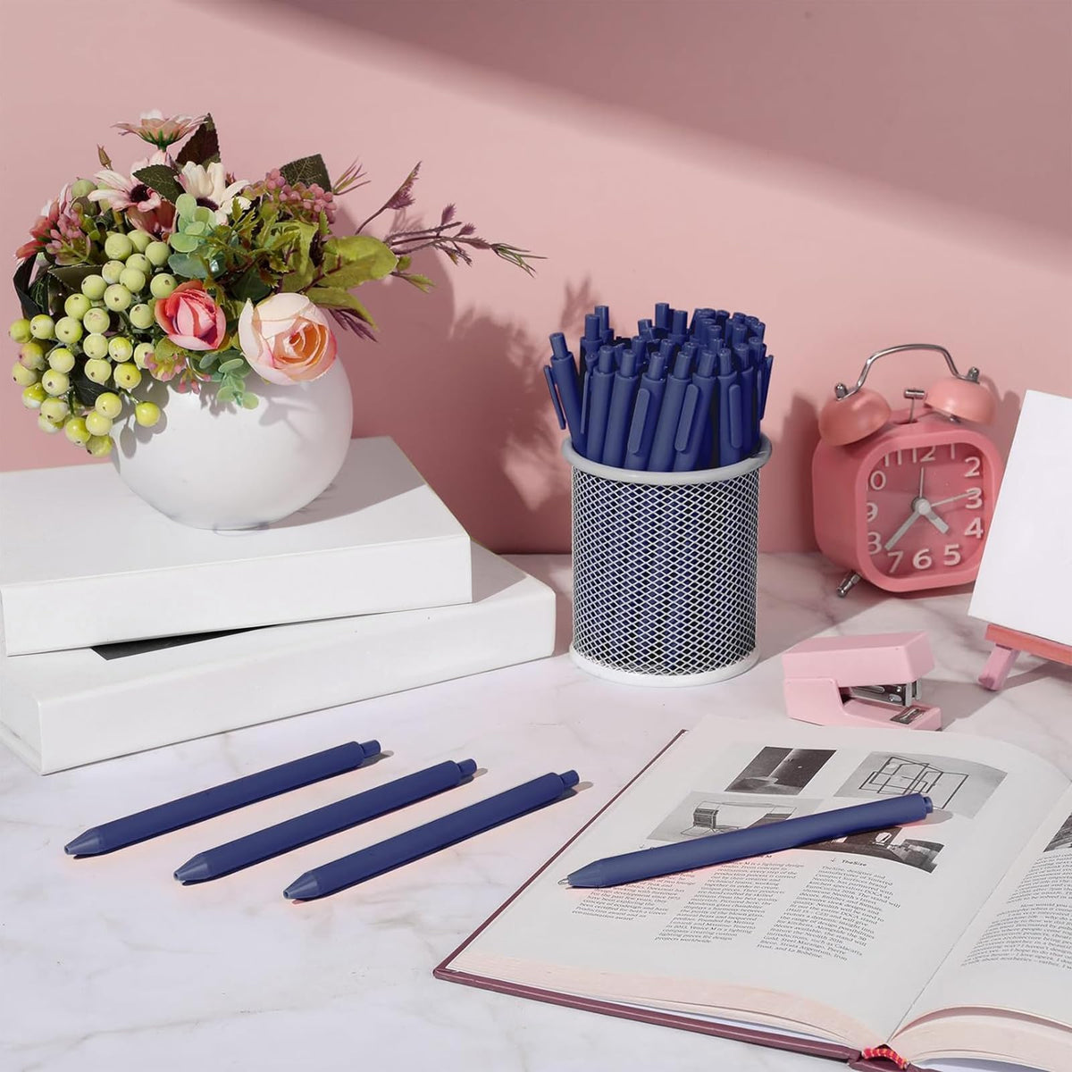 Teling 100 Pcs Ballpoint Pens Retractable Comfortable Cute Stylish Writing Pens in Medium Point 1.0
