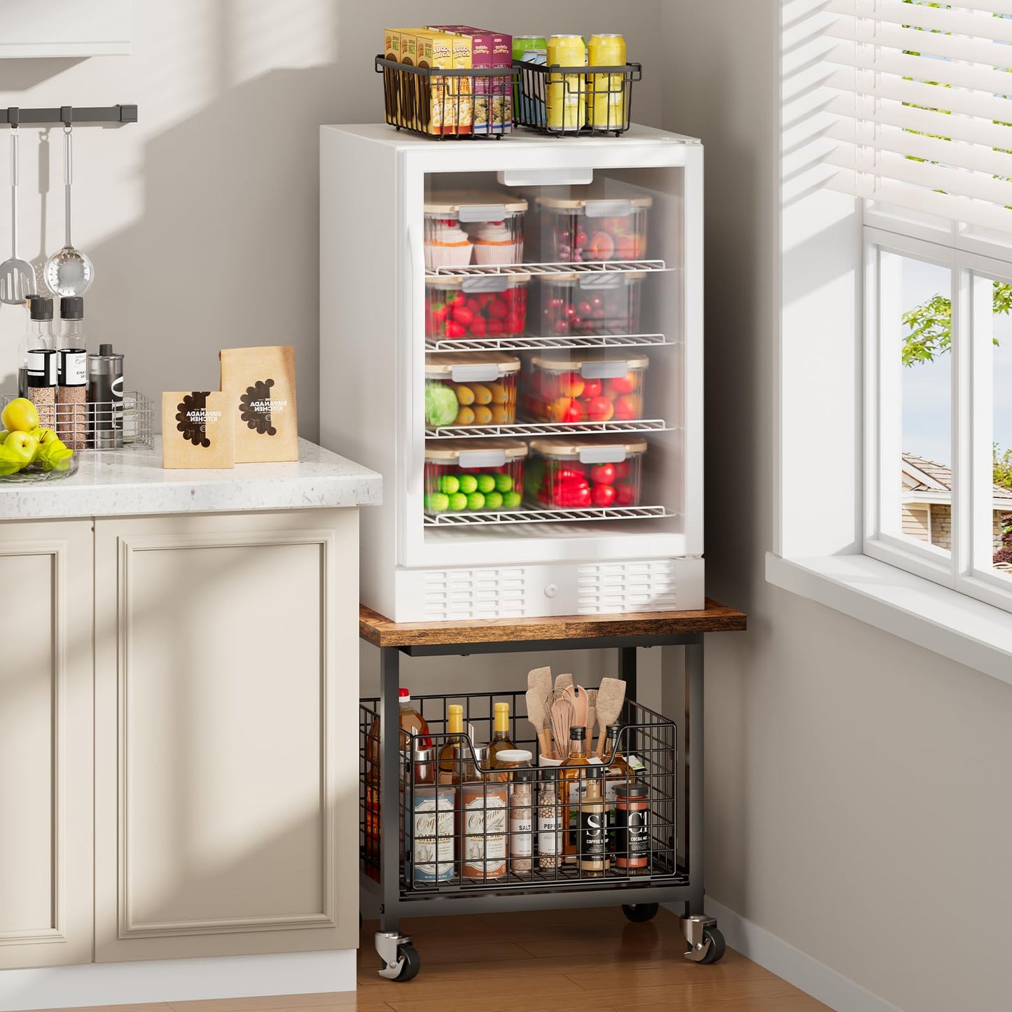 Mini Fridge Stand with Storage, Small Refrigerator Stand with Wheels, Rolling Mini Fridge Cart-Max