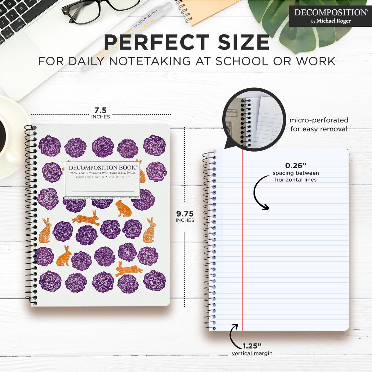 Decomposition Cabbage Patch College Ruled Spiral Notebooks – 9.75 x 7.5 Journal with 160 Lined