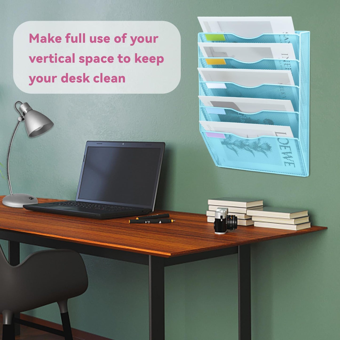 ideallife 5 Pockets Mesh Wall File Holder Organizer Office Hanging File Folder Magazine Rack