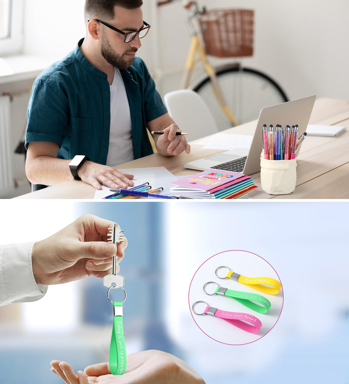 PerKoop 48 Pcs Inspirational Gifts Bulk VBS Notepads 3 x 5 Inch Motivational Ballpoint Pens