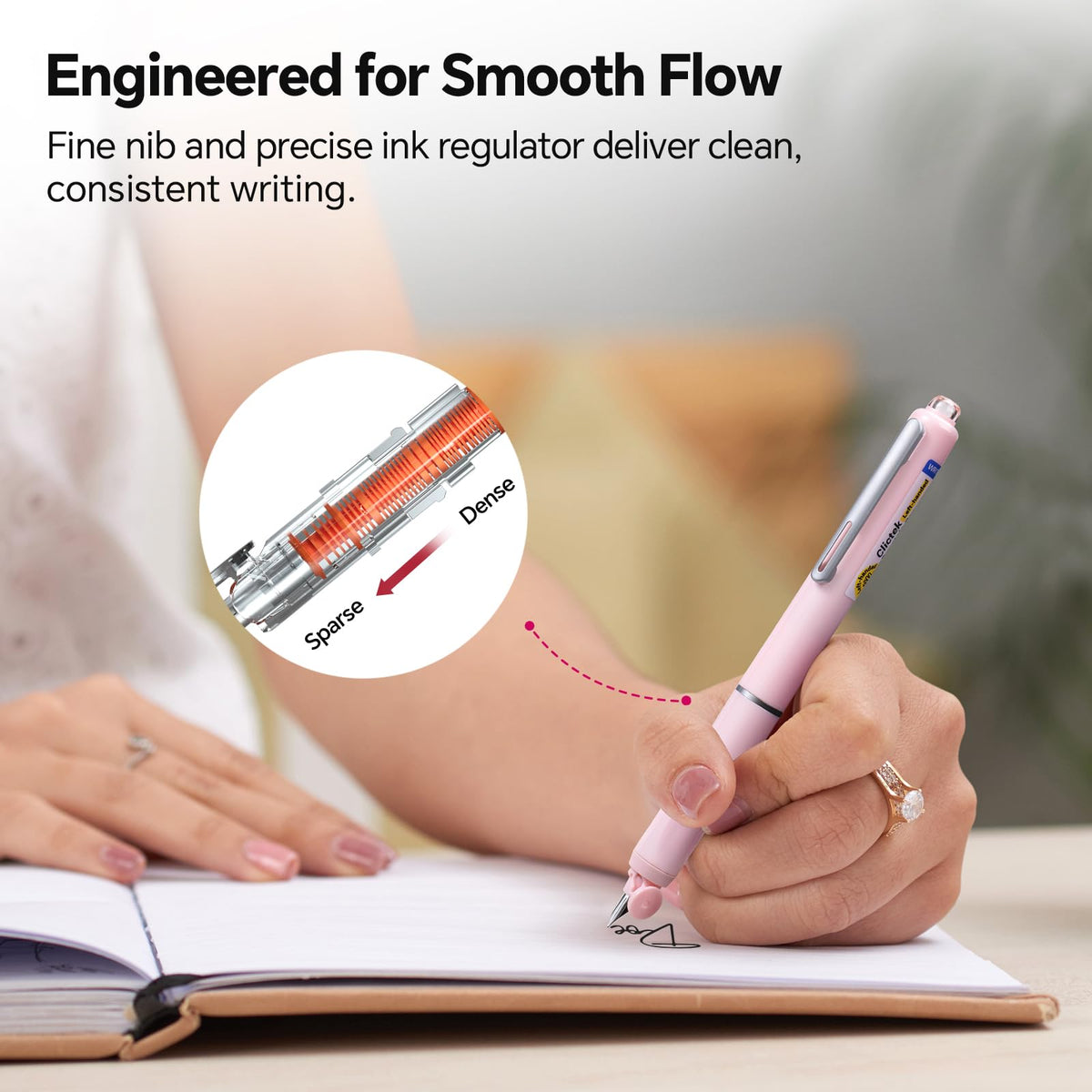 WRITECH Left Handed Fountain Pen: Fine Nib Retractable Black Ink Clictek