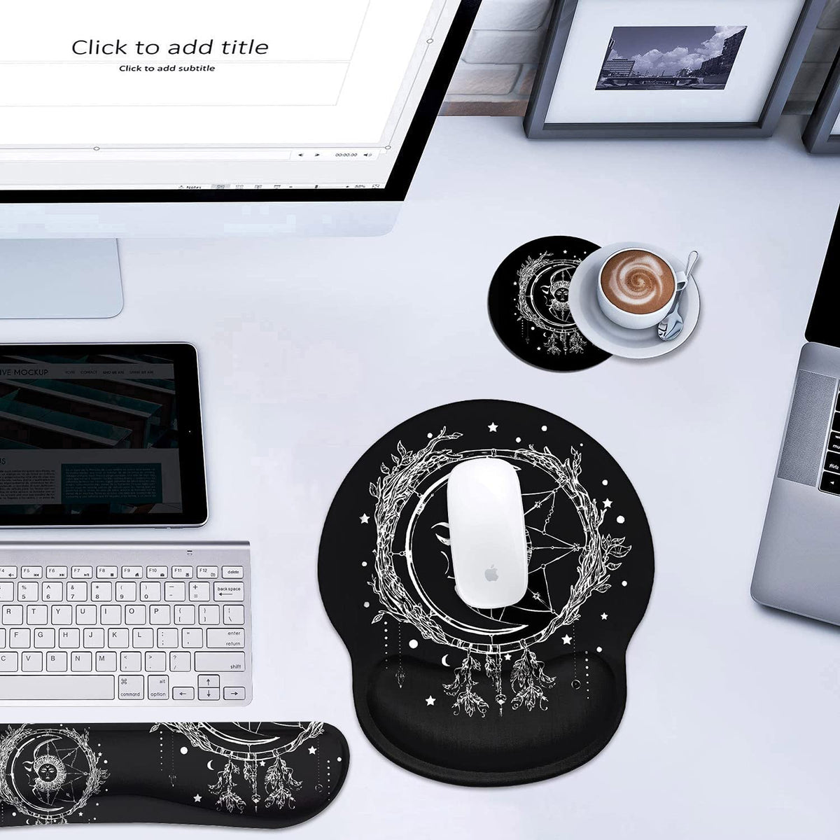 Keyboard Wrist Rest and Mouse Pad Wrist Support Set, Non-Slip PU Base, Easy Typing and Relieve