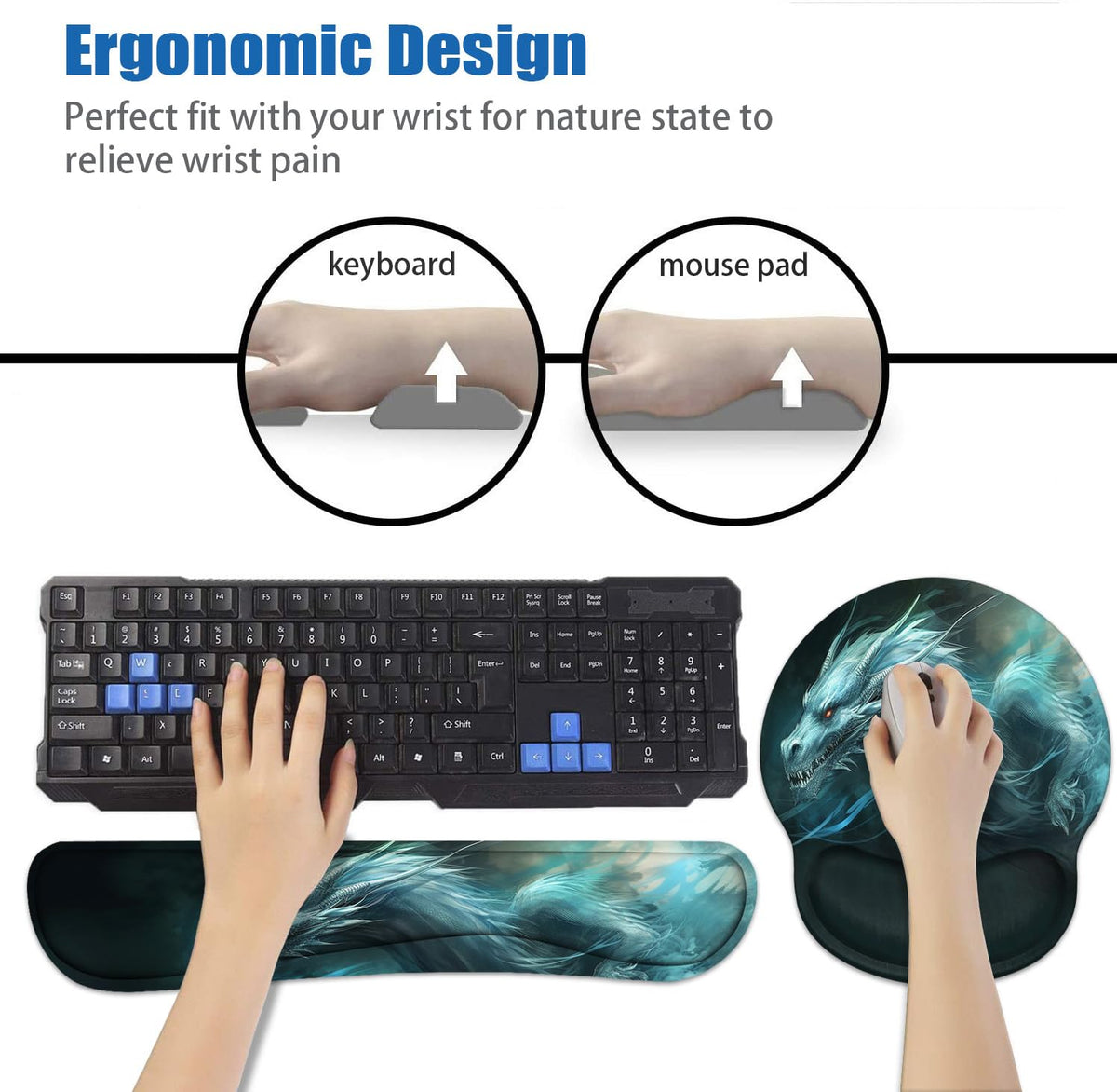 Keyboard Wrist Rest and Mouse Pad Wrist Support Set with Coasters, Ergonomic Gaming Mousepad