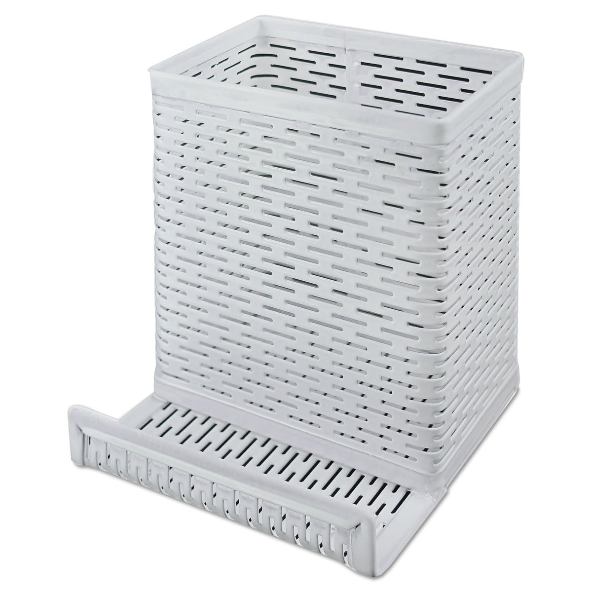 Artistic Urban Collection Punched Metal Pencil Cup with Cell Stand, White (ART20014WH)