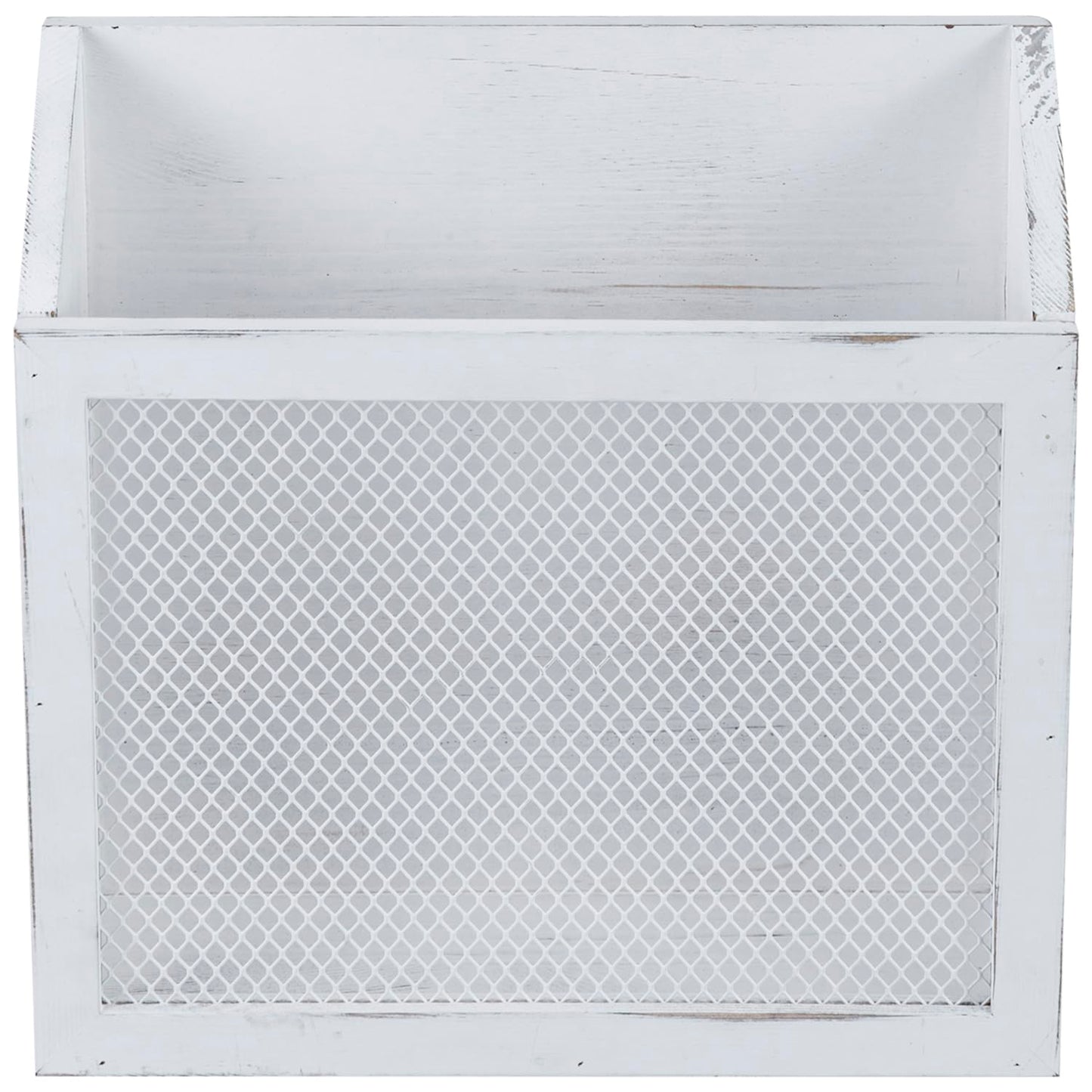 MyGift White Wood Magazine Holder, Chicken Wire Wall Mounted Mail Sorter