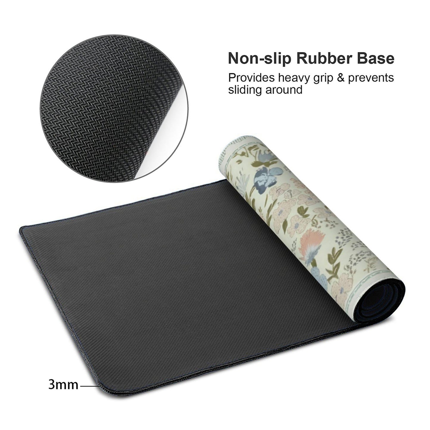 Sage Green Floral XXL Desk Pad, Extra Large Mouse Pad with Anti-Slip Base & Stitched Edges, Desk