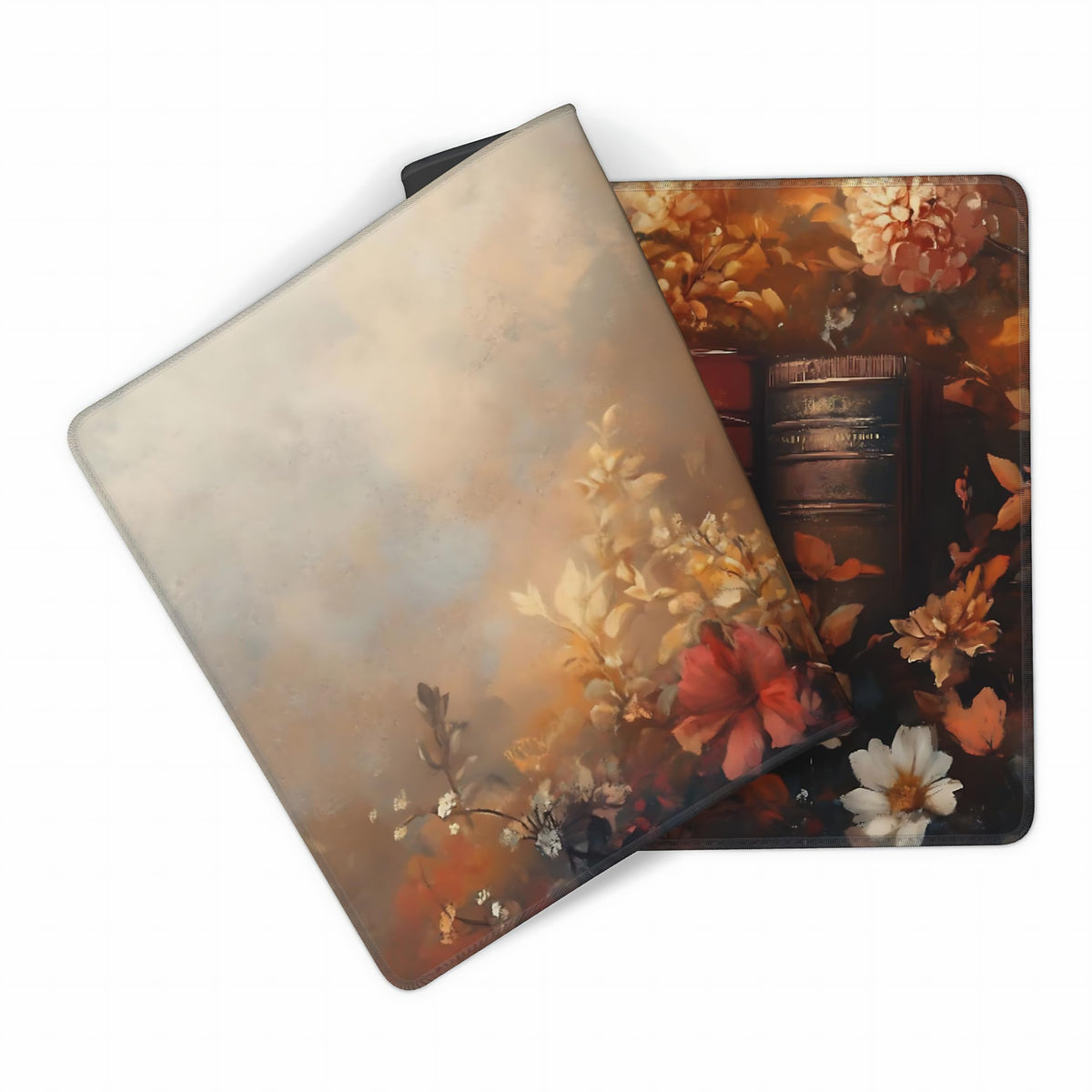 Floral Aesthetic Book Gaming Mouse Pad, Earth Tone Dark Romanticism Desk Mat with Anti-Slip Base &