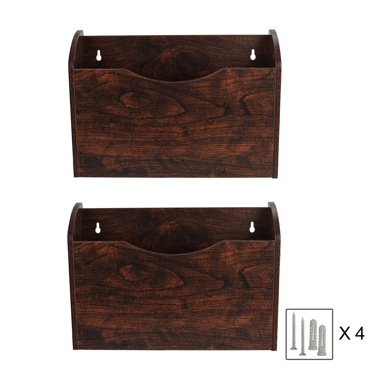 PAG-Mass Wall File Holder Wall Mounted Wood Hanging File Organizer for Office, 2 Pockets, Brown