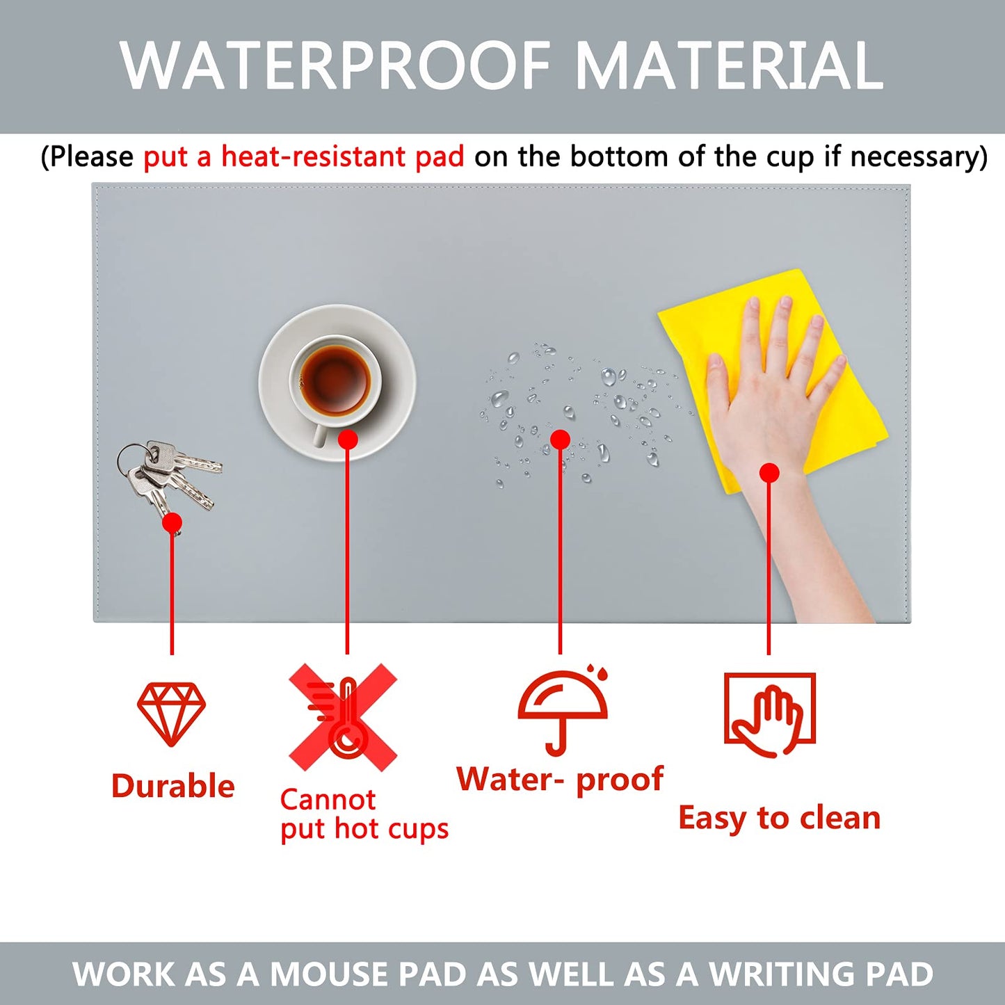 AKOZLIN 35.4"x 18.9" Soft PU Leather Surface Office Desk Mouse Mat Anti-Push Pad with Full Grip