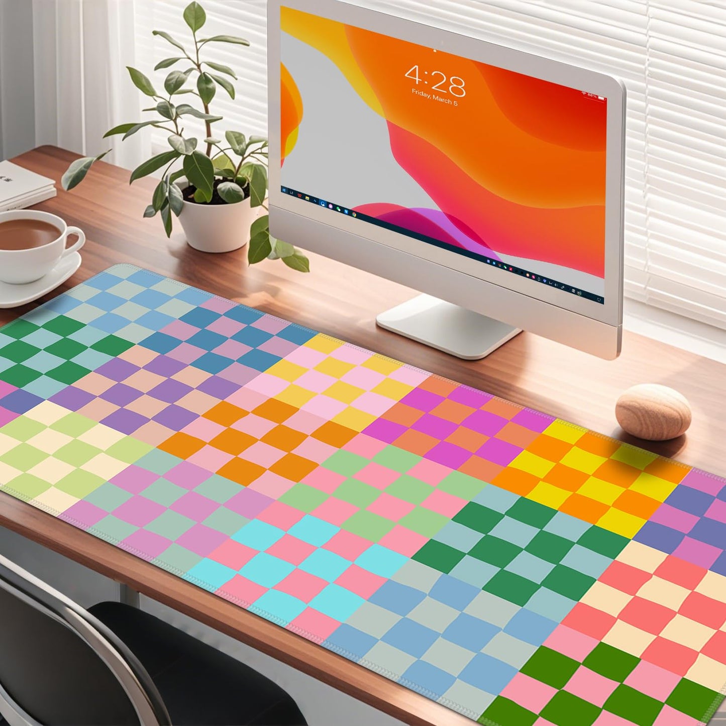 Baziabbo Checkered Desk Mat,XXL Extended Big Mouse Pad,Gaming Mousepad with Stitched Edge,Non-Slip