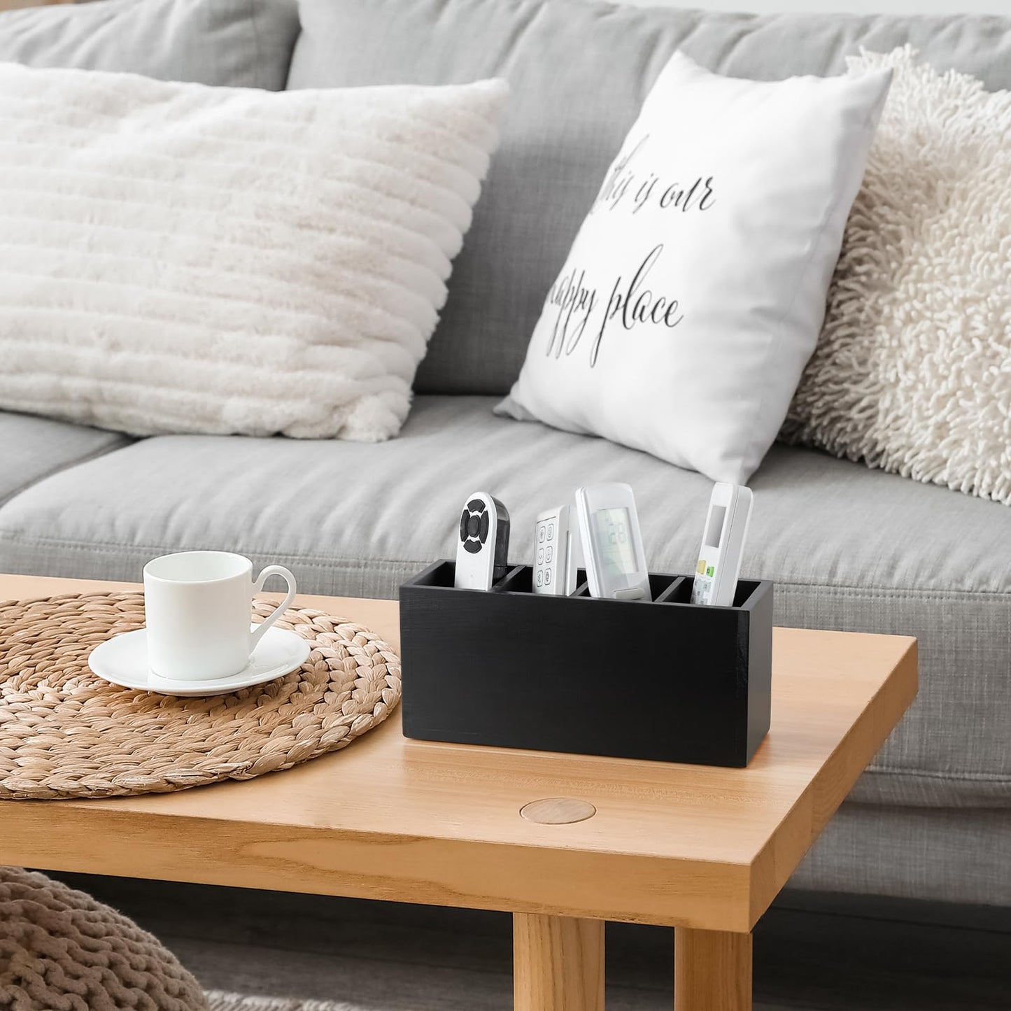 Bivvclaz Pencil Pen Holder for Desk, Wooden Office Desk Organizers and Accessories with 4 Slots for