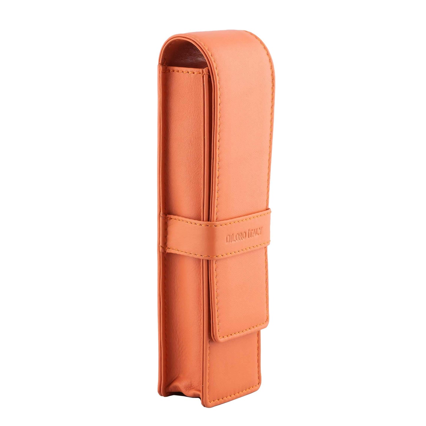 DiLoro Leather Double Pen Case Pencil Pouch Holder for Two Fountain Ballpoint Rollerball Pens and