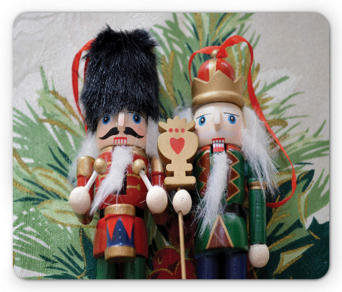 Lunarable Nutcracker Mouse Pad, Photo of Christmas Themed Cartoons with Clothes Hats and Mustaches