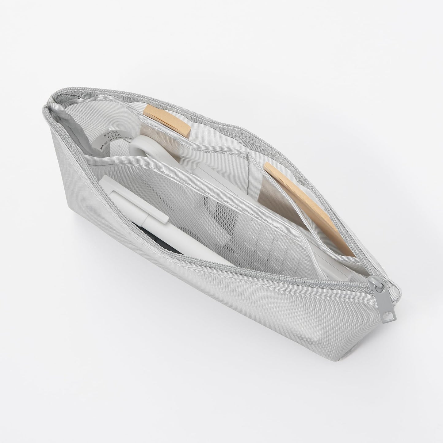 無印良品 MUJI NDE05A1S Nylon Mesh Pen Case with Gusset, Gray, Approx. Width 6.7 x Height 3.9 x Depth