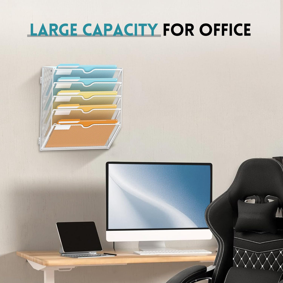 SUPEASY 5 Tier Wall File Organizer, Hanging Wall Mounted Mail Organizer with Label Slots, Metal