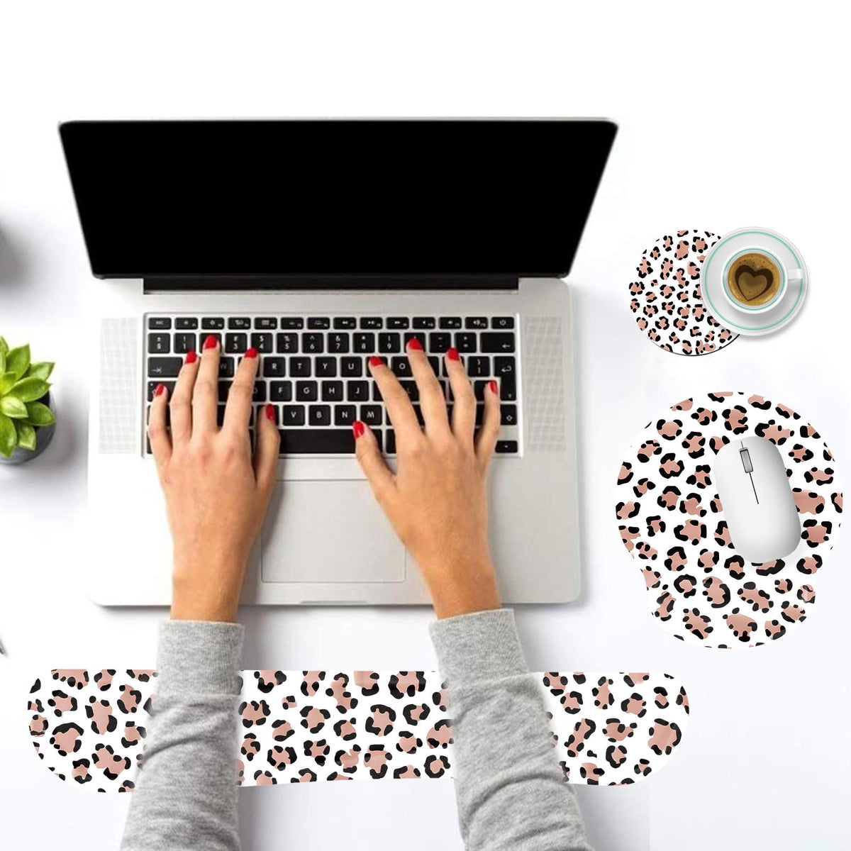 Keyboard Wrist Rest and Mouse Pad Wrist Support Set with Coasters,Ergonomic Gaming Mousepad for