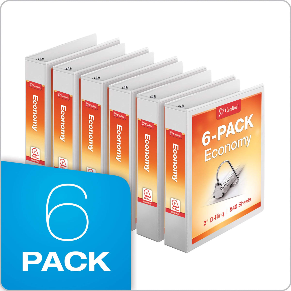 Cardinal 2 Inch Binders, 6 Pack, 3 Ring Binder, 2 inch 3 Ring Binder, D-Ring, Holds 540 Sheets